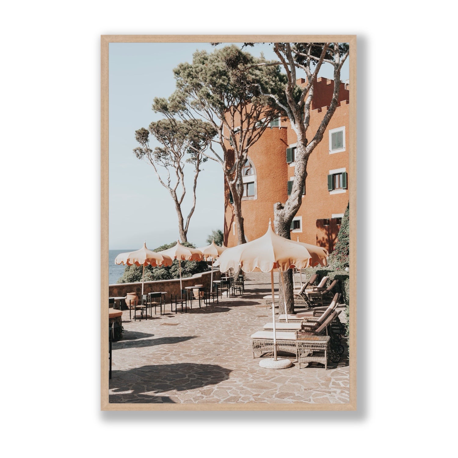 Mezzatorre Ischia Italian Mediterranean decor wall art Statement full-bleed fine art print in natural oak frame