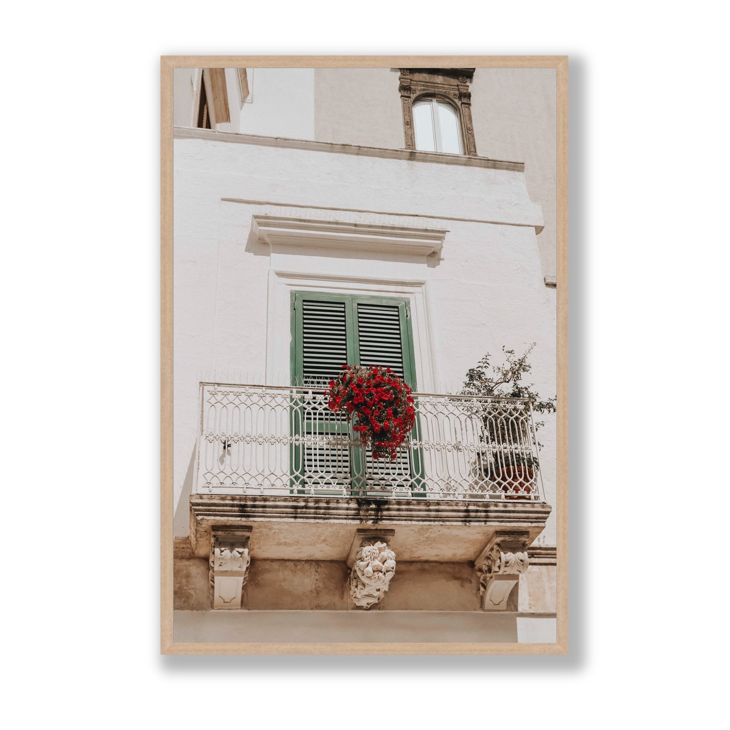 Balcone Estivo Puglia Italian wall art Statement full-bleed fine art print in natural oak frame
