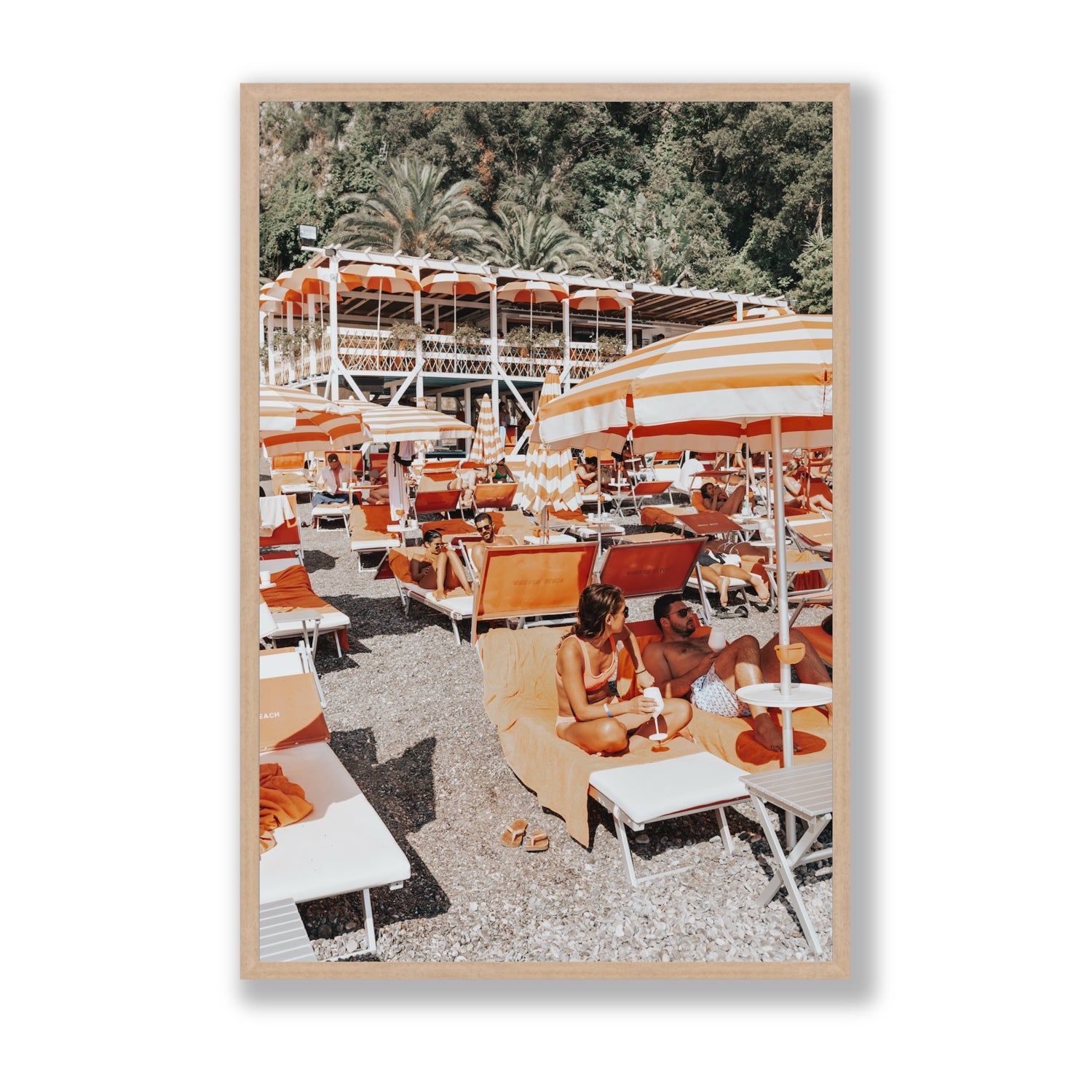 Lounging In Lido fine art print, Positano, Italy, Statement, Natural Oak Frame · Full Bleed, Fine Art Print