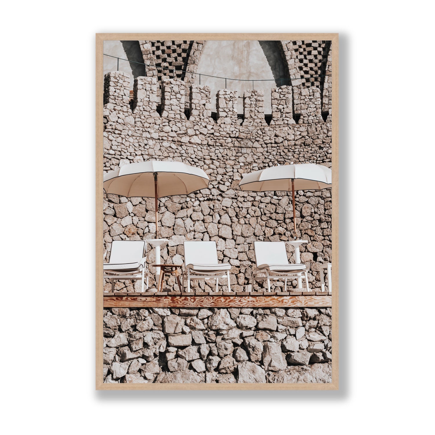Pietra Amalfitana fine art print, Amalfi, Italy, luxury escapes artwork, Statement, Natural Oak Frame · Full Bleed, Fine Art Print