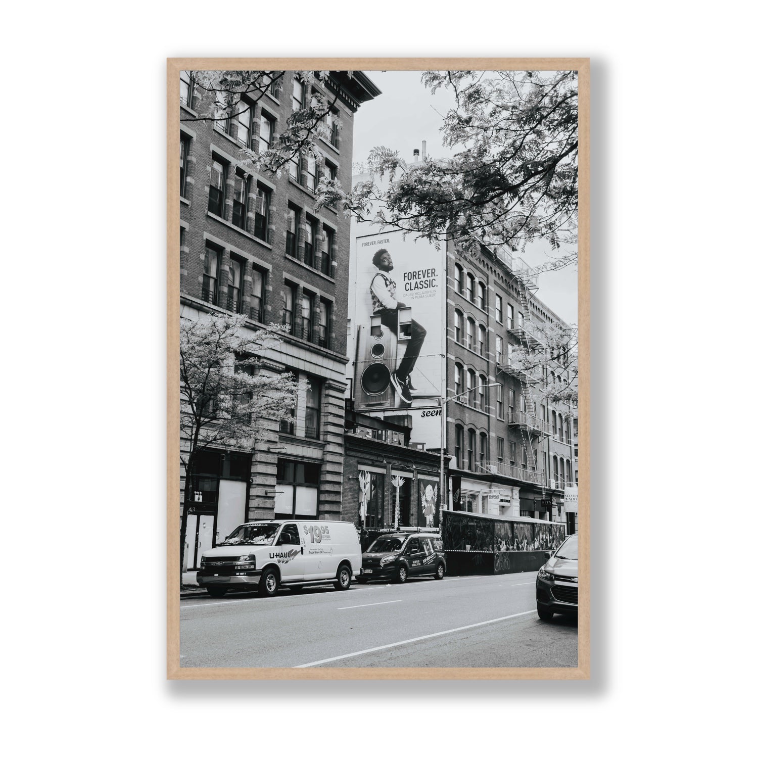 Forever Classic New York NYC Black & White wall art Statement full-bleed fine art print in natural oak frame