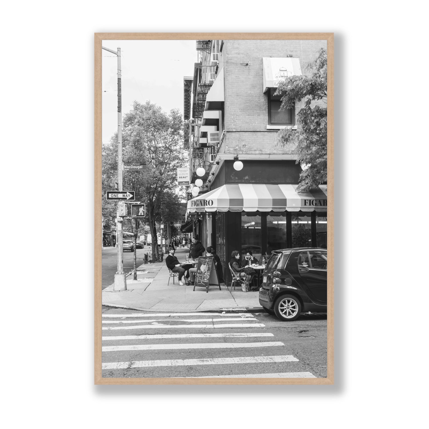 Figaro New York NYC Black & White wall art Statement full-bleed fine art print in natural oak frame