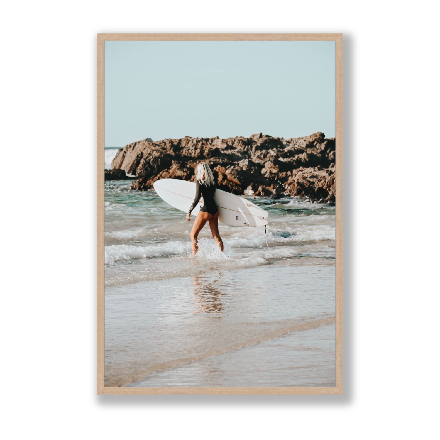 Bethany Byron Bay Surf coastal decor wall art Statement full-bleed fine art print in natural oak frame