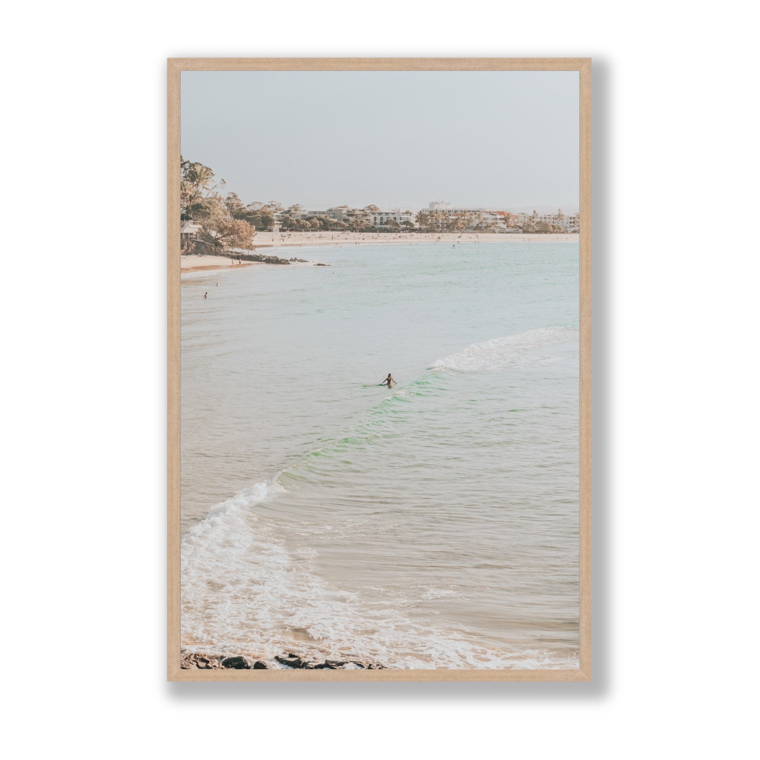 Salt Reverie fine art print, Noosa, Australia, coastal scenes artwork, Statement, Natural Oak Frame · Full Bleed, Fine Art Print