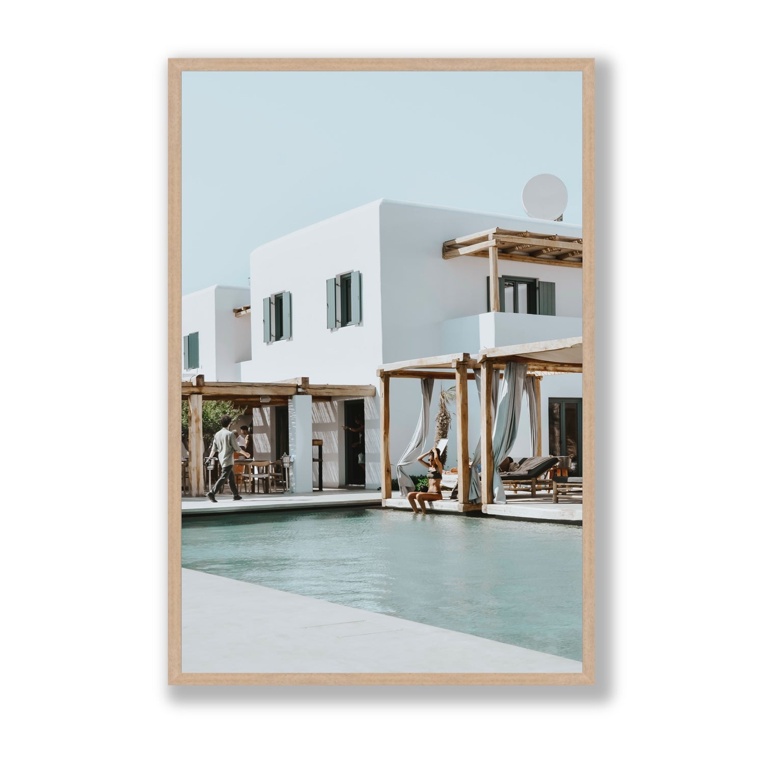 Aphrodite Mykonos Greek island wall art Statement full-bleed fine art print in natural oak frame
