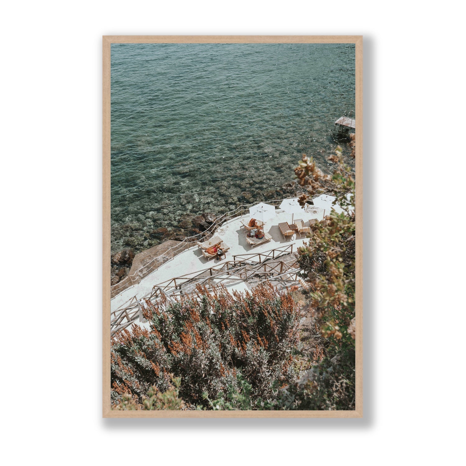 Hidden Gem Tuscany coastal wall art Statement full-bleed fine art print in natural oak frame
