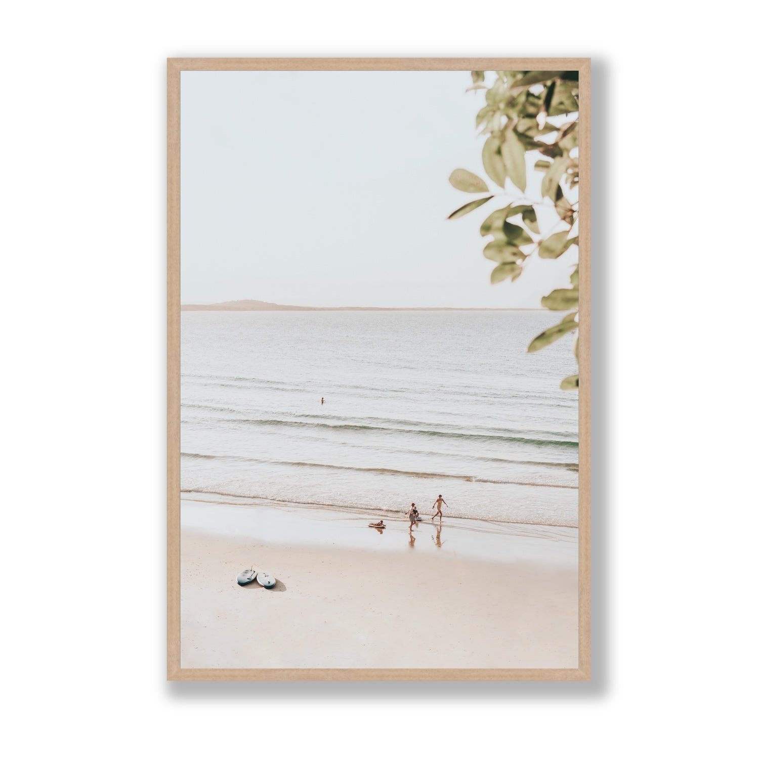 Walking On Sunshine fine art print, Noosa, Australia, coastal scenes artwork, Statement, Natural Oak Frame · Full Bleed, Fine Art Print