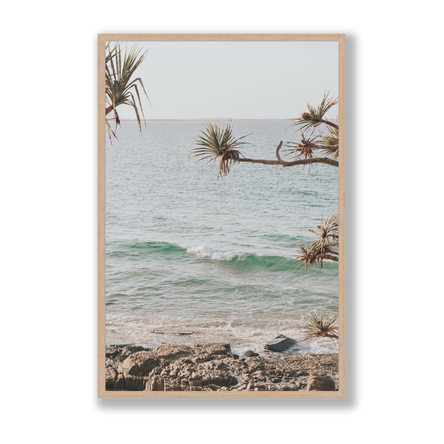 Good Vibrations fine art print, Noosa, Australia, coastal scenes artwork, Statement, Natural Oak Frame · Full Bleed, Fine Art Print
