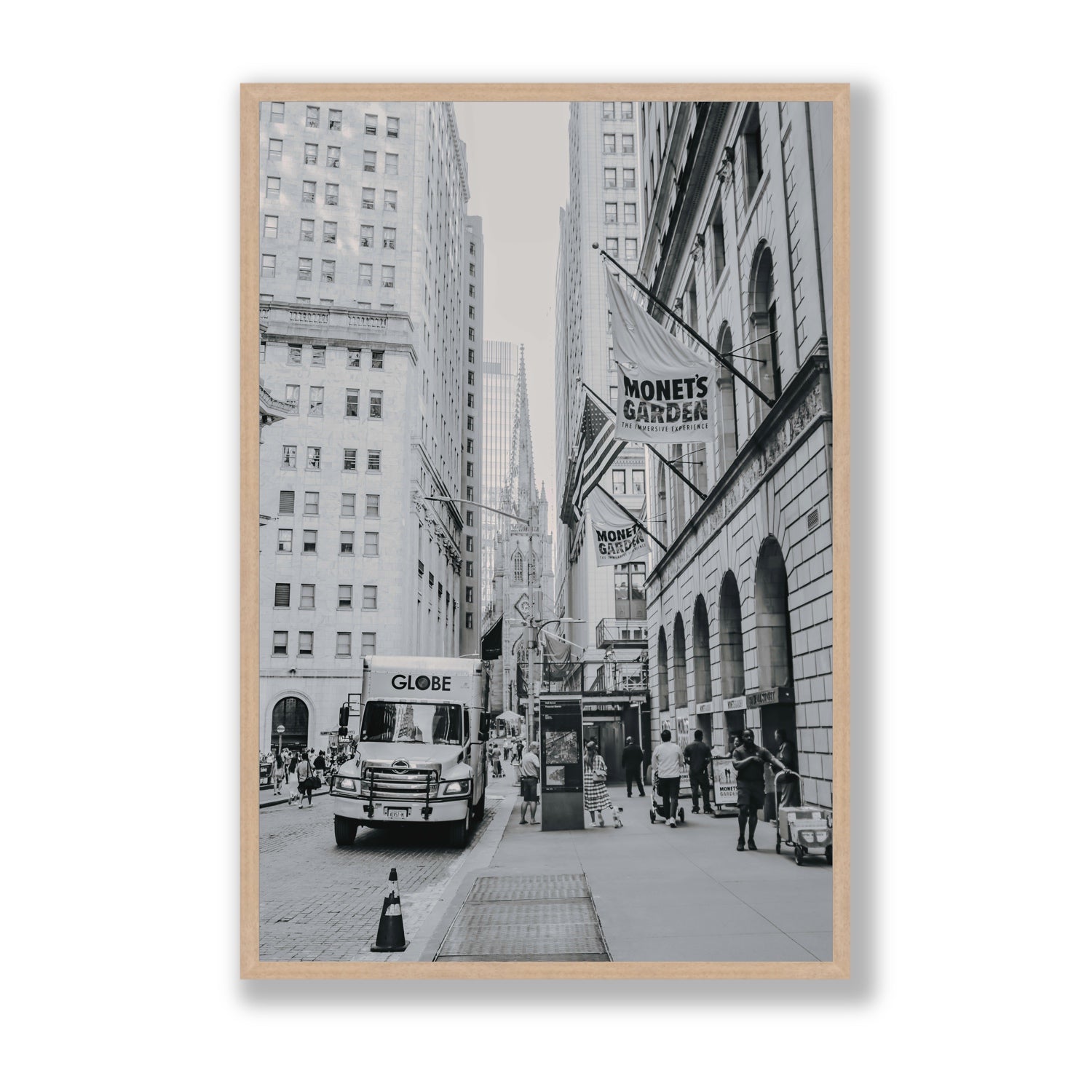 Metropolitan Monotone New York NYC Black & White wall art Statement full-bleed fine art print in natural oak frame
