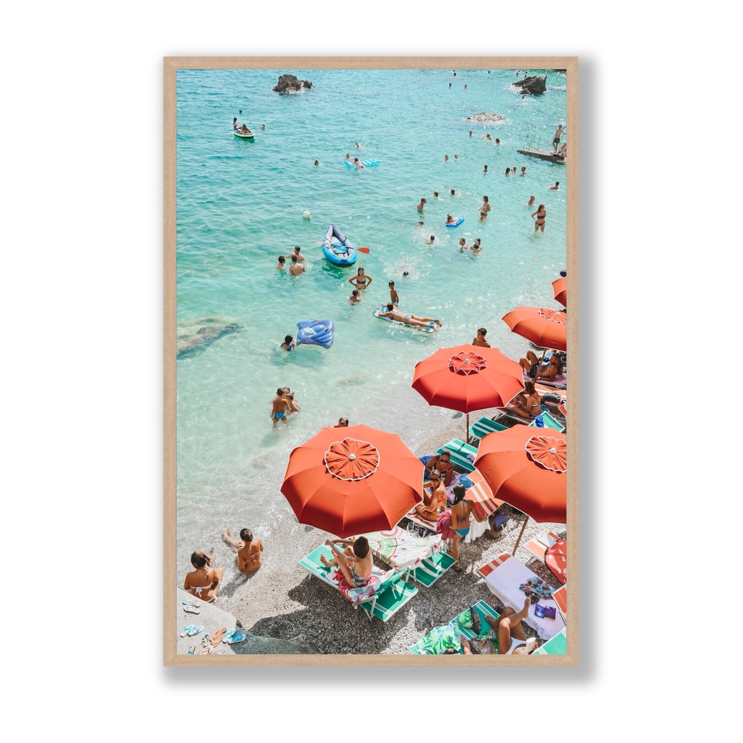 Easy Street Capri Italian beach wall art Statement full-bleed fine art print in natural oak frame