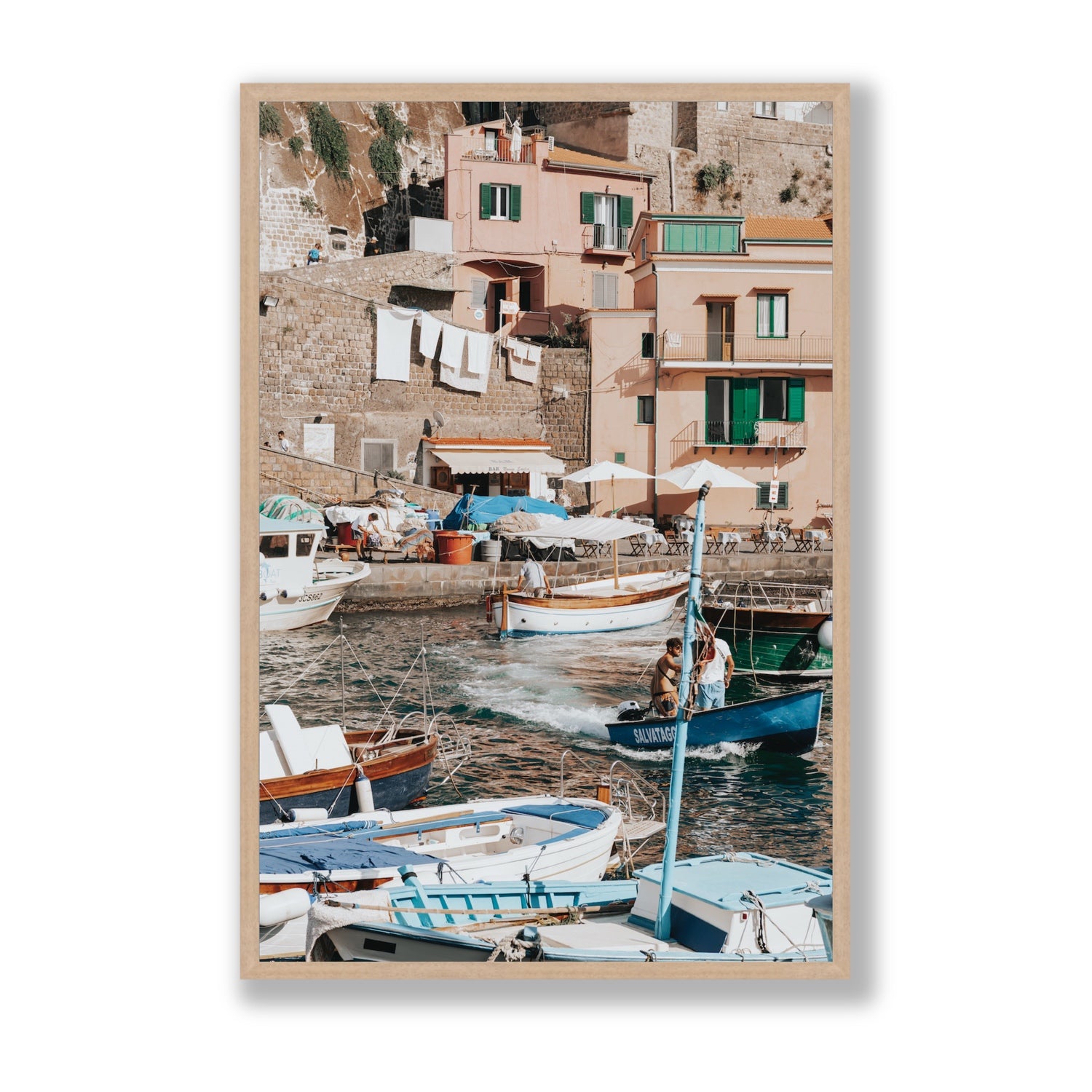 Coastal Carousel fine art print, Sorrento, Italy, Statement, Natural Oak Frame · Full Bleed, Fine Art Print