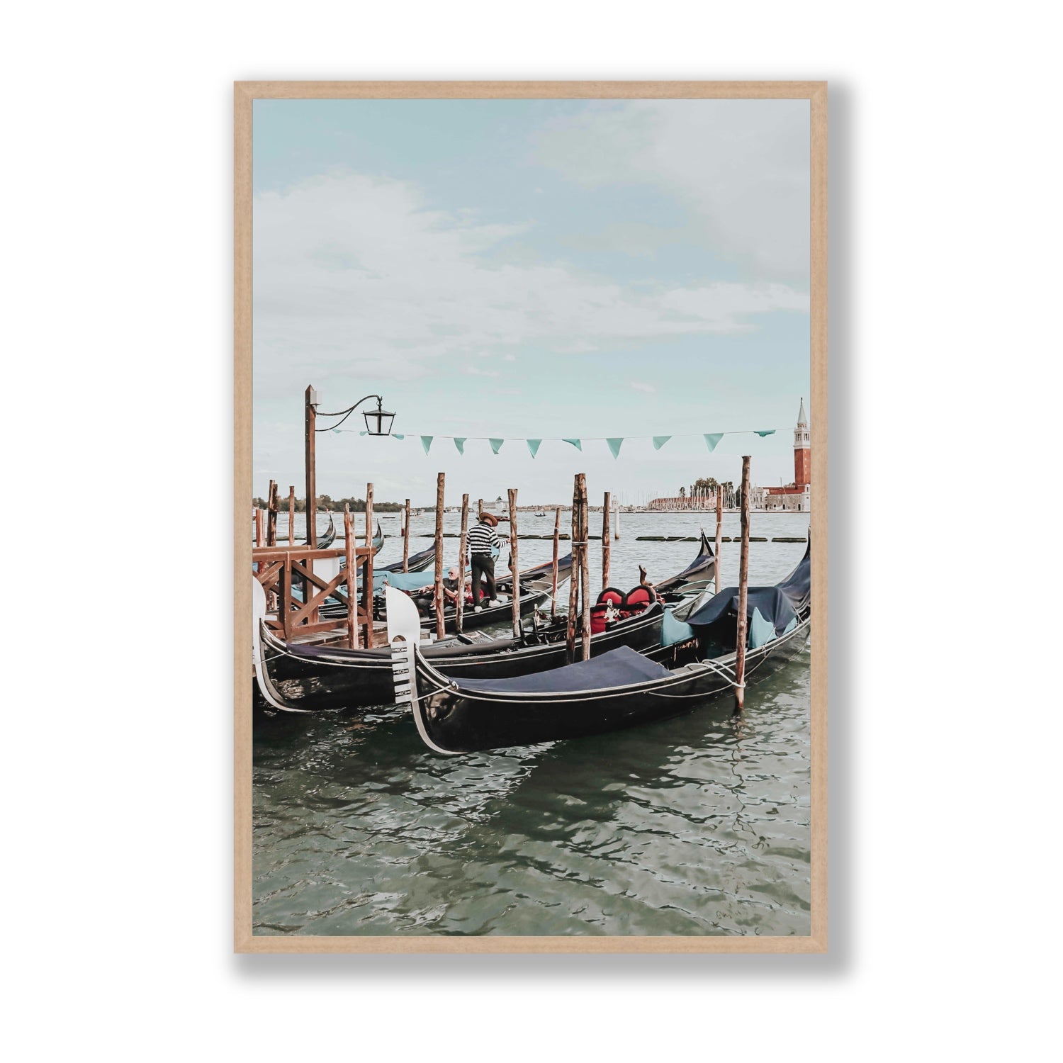 The Gondolier Venice Gondola Italian wall art Statement full-bleed fine art print in natural oak frame