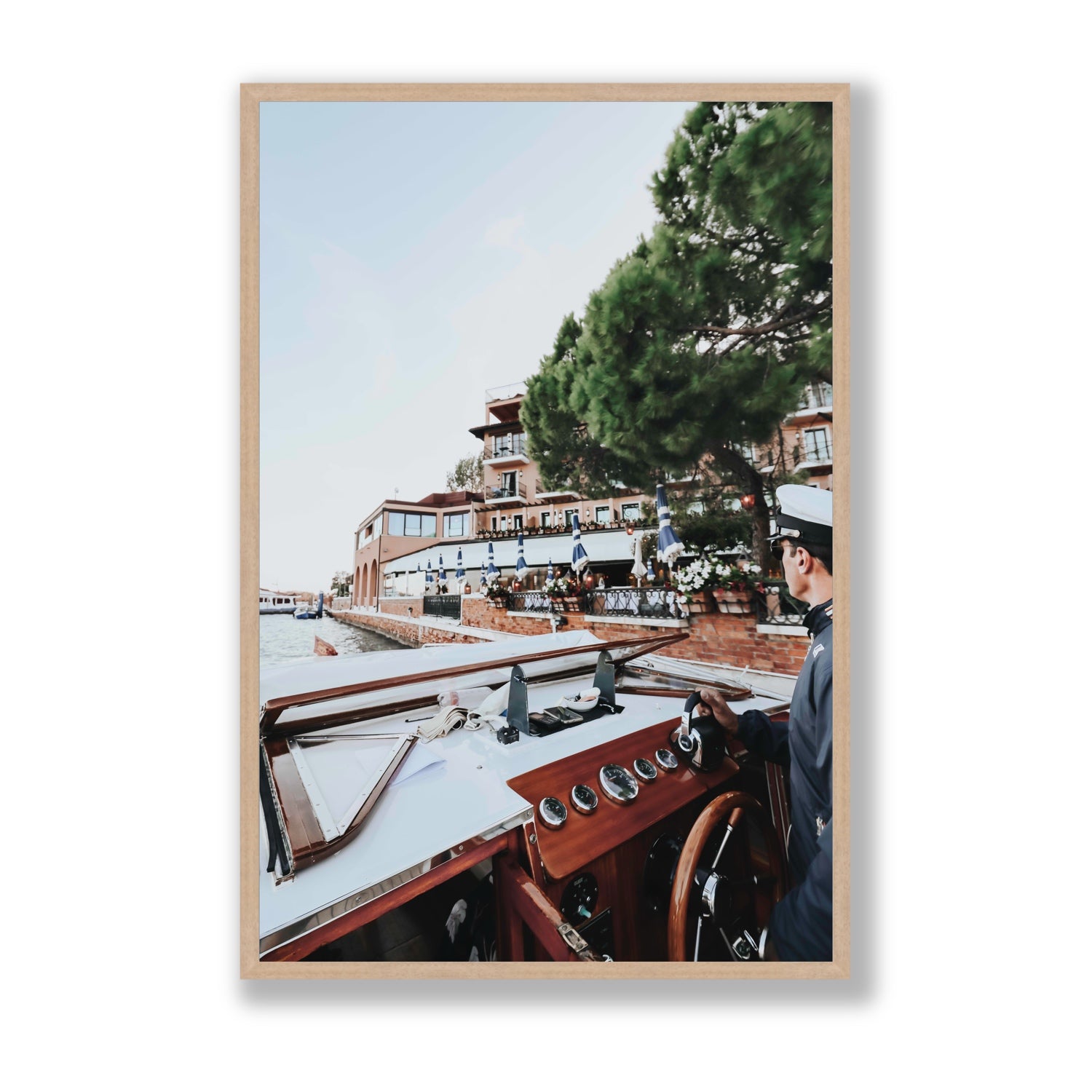 The Driver Venice Canal Italian wall art Statement full-bleed fine art print in natural oak frame