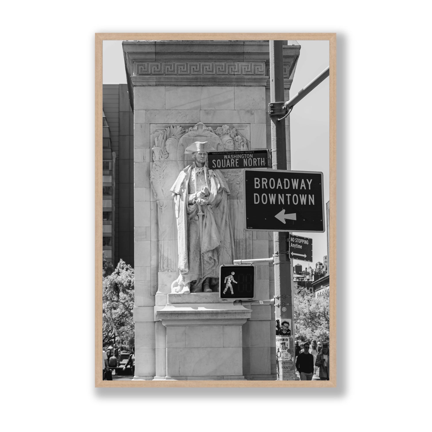 Silent Sentinels New York NYC Black & White wall art Statement full-bleed fine art print in natural oak frame