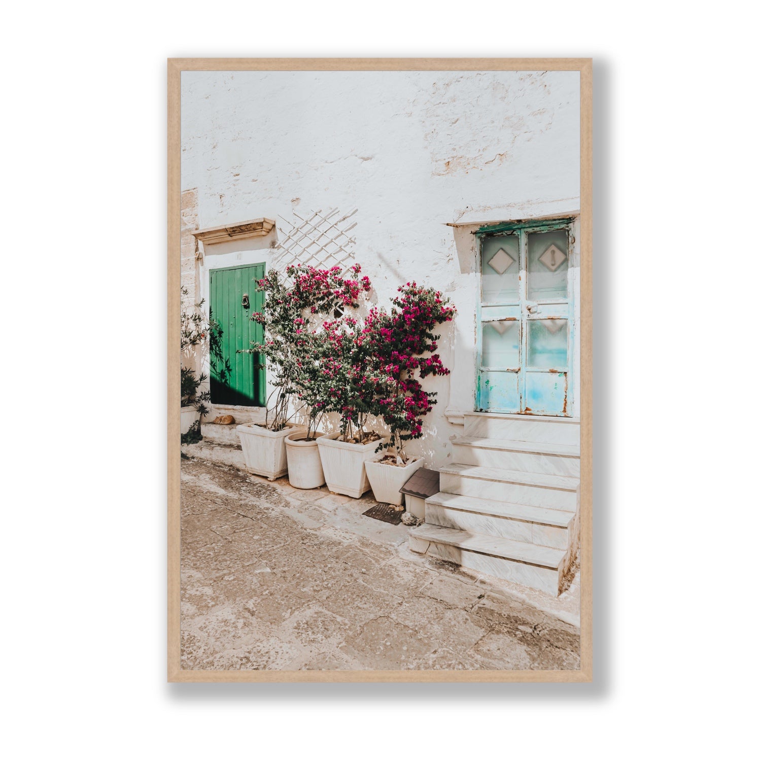Floral Canvas Puglia Ostuni wall art Statement fine art canvas in natural oak frame view 2