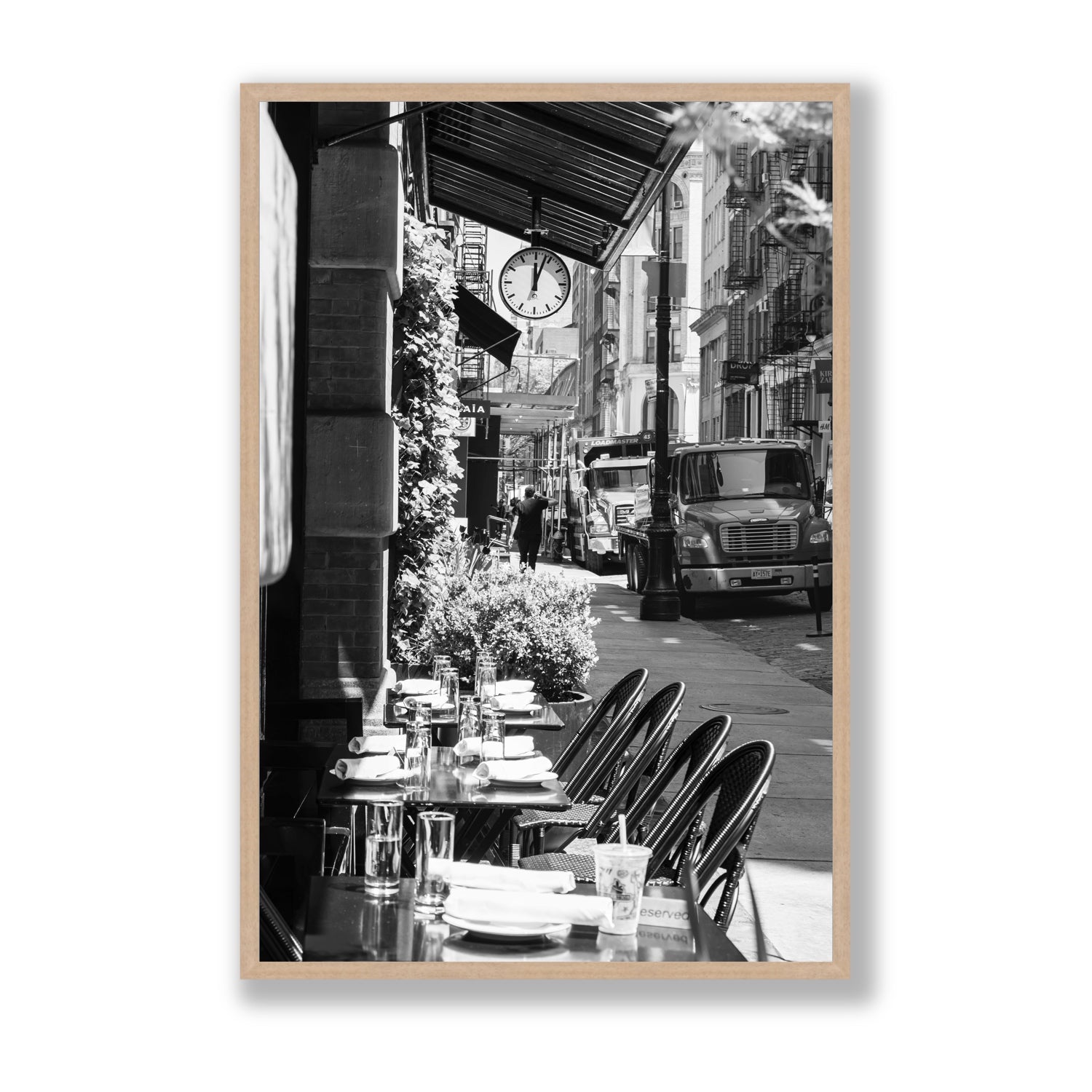 Mercer Street New York NYC Black & White wall art Statement full-bleed fine art print in natural oak frame
