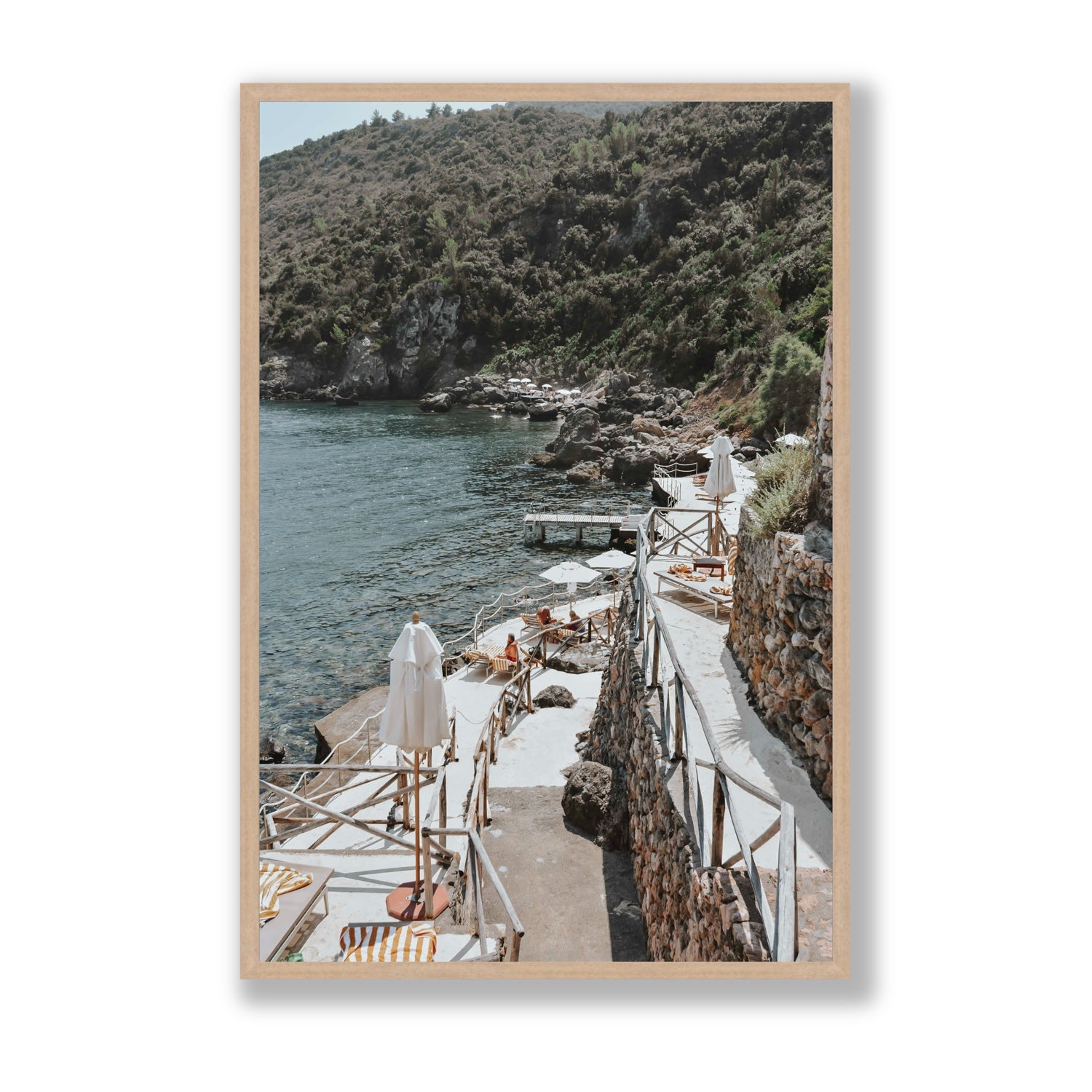 L'Estate Tuscany coastal Italian wall art Statement full-bleed fine art print in natural oak frame
