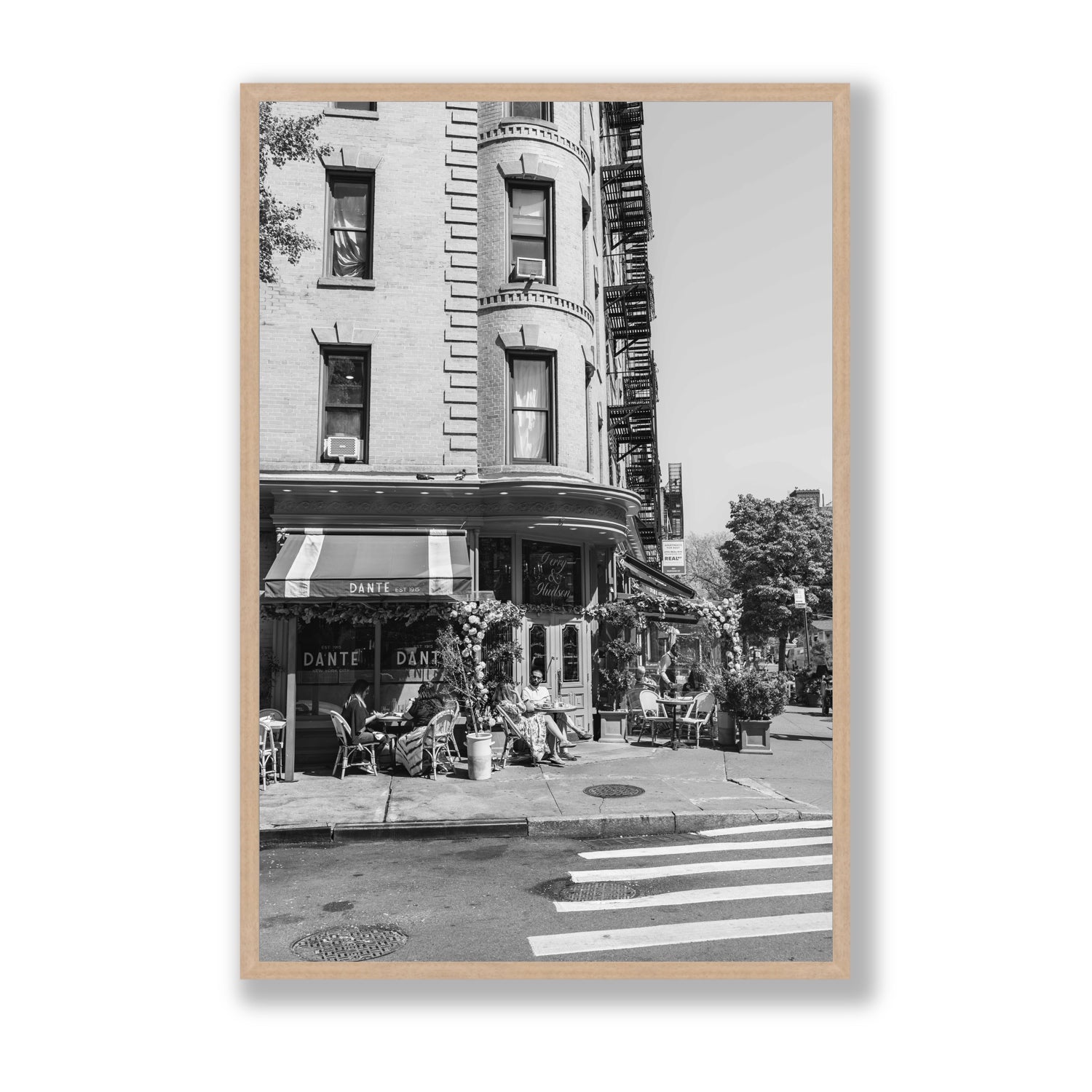 Sunny Soiree New York NYC Black & White wall art Statement full-bleed fine art print in natural oak frame