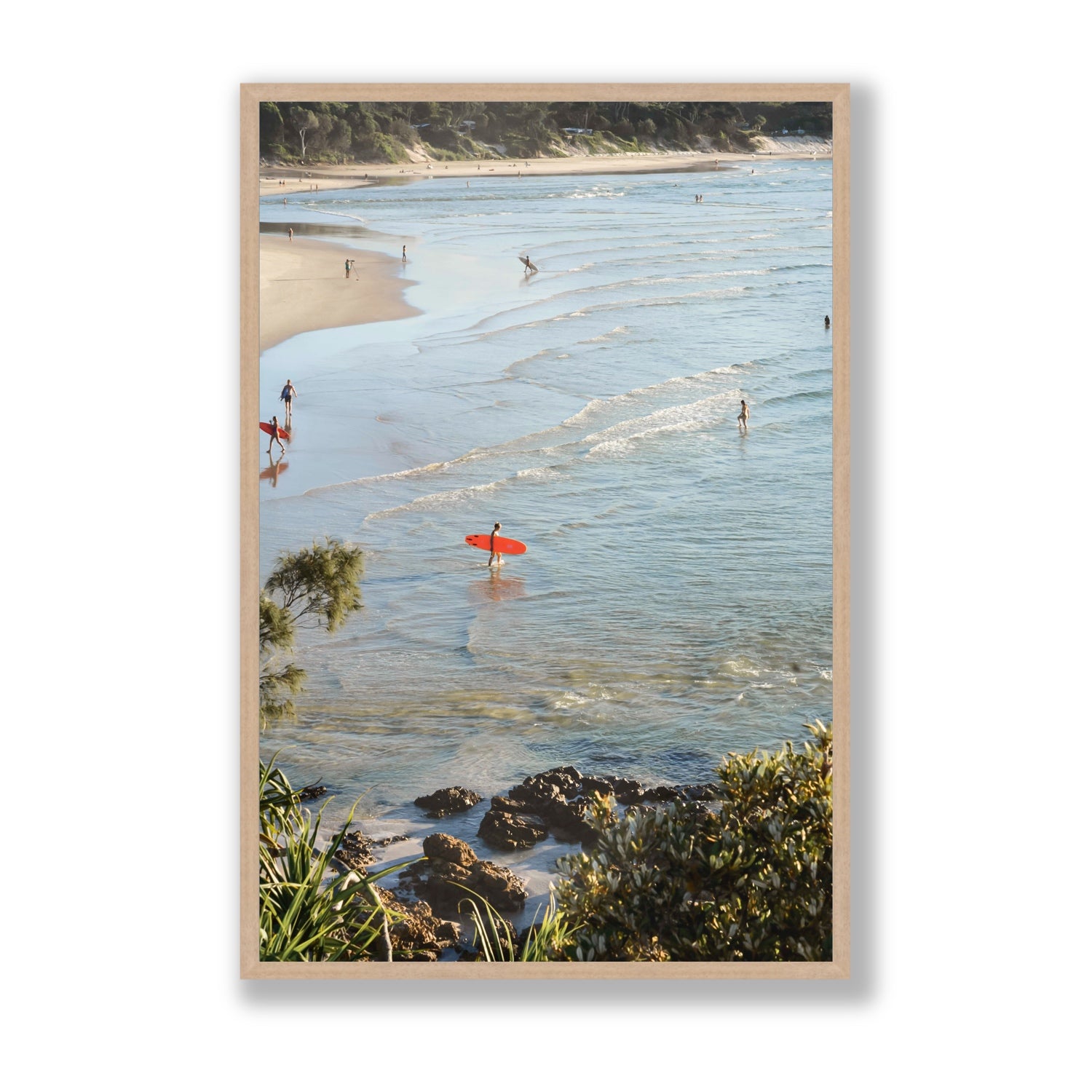 Seclusion Byron Bay Surf coastal wall art Statement full-bleed fine art print in natural oak frame