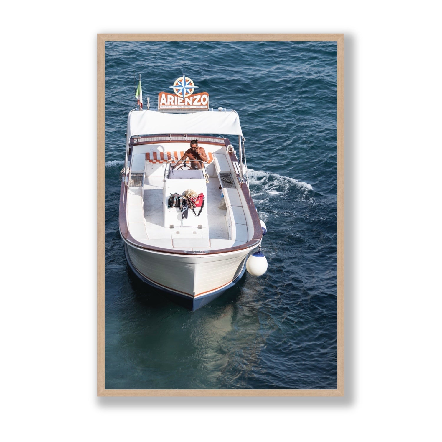 Pilota di Motoscafo fine art print, Positano, Italy, Statement, Natural Oak Frame · Full Bleed, Fine Art Print