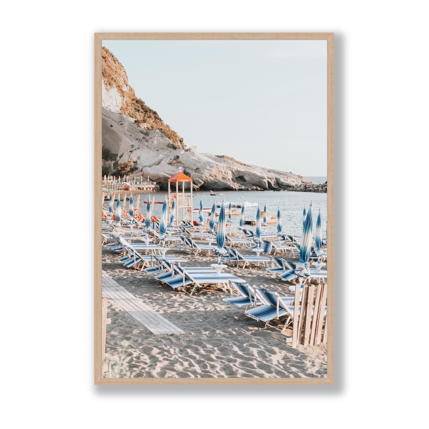 The Golden Hour Ischia Italian coastal wall art Statement full-bleed fine art print in natural oak frame