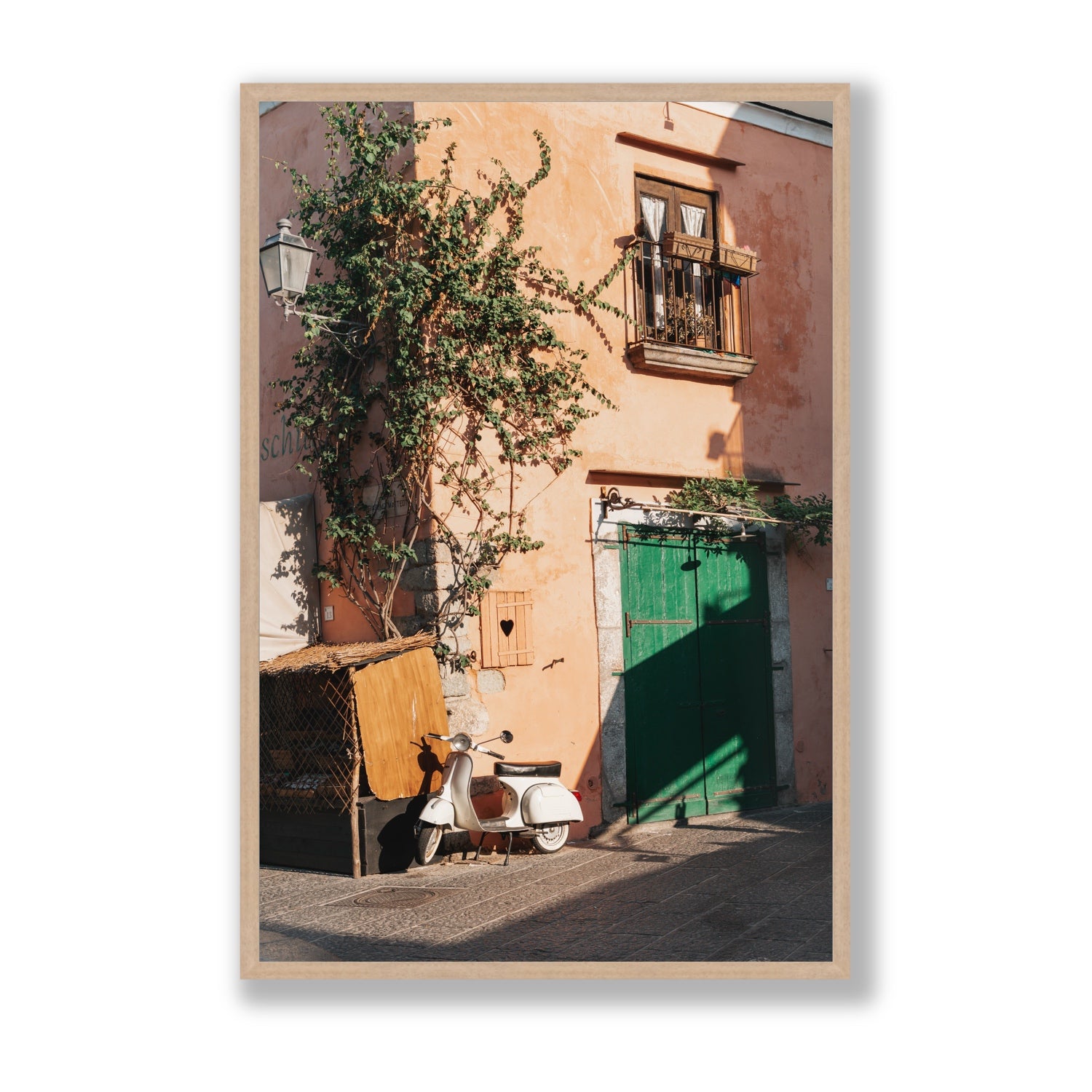 La Casa Ischia Italian Mediterranean decor wall art Statement full-bleed fine art print in natural oak frame