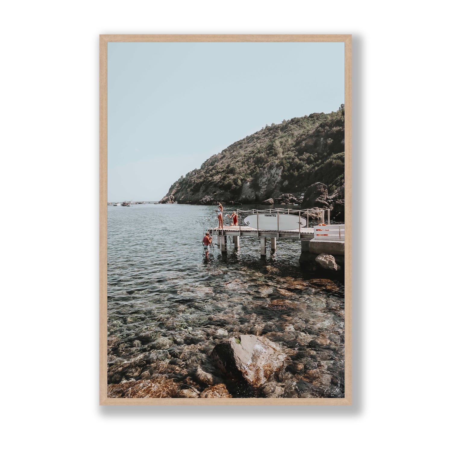 Tidal Explorers Tuscany coastal Italian wall art Statement full-bleed fine art print in natural oak frame