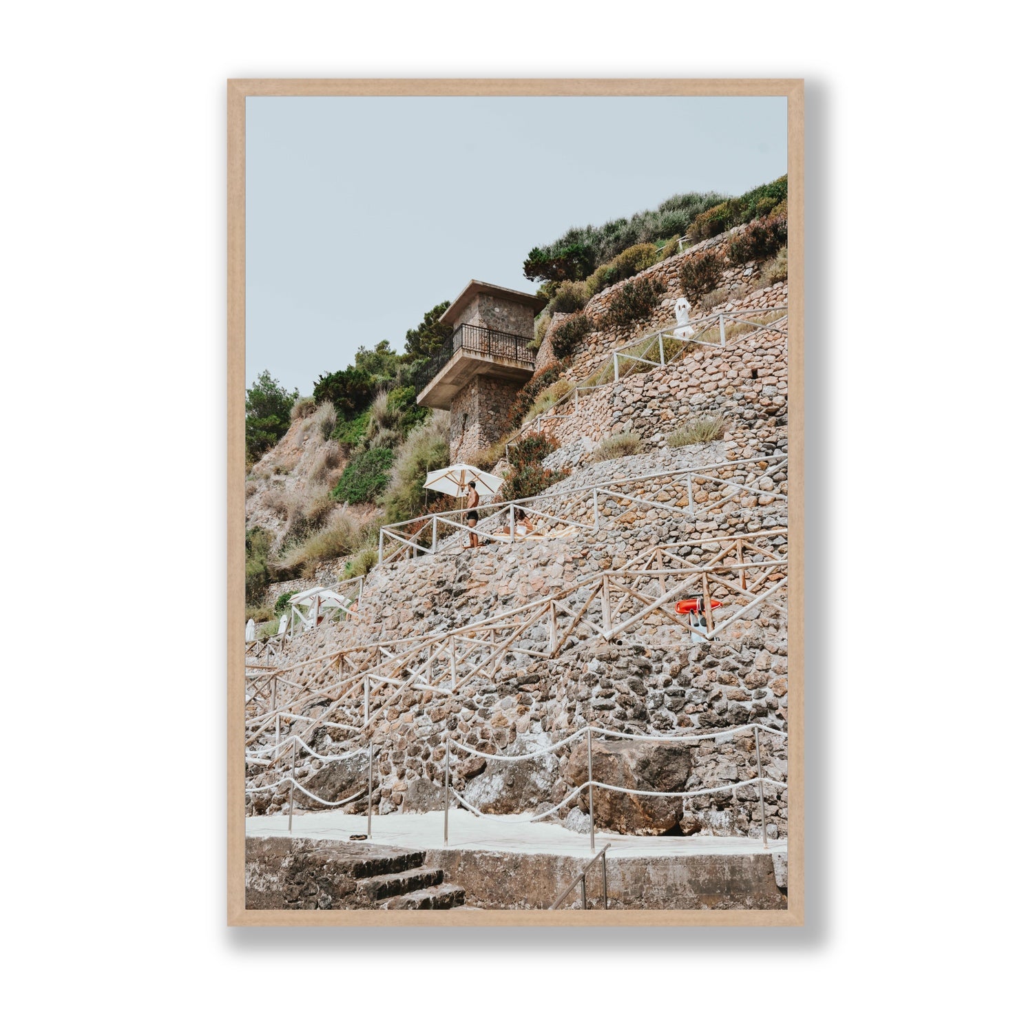 Solitude by the Sea Tuscany coastal Italian wall art Statement full-bleed fine art print in natural oak frame