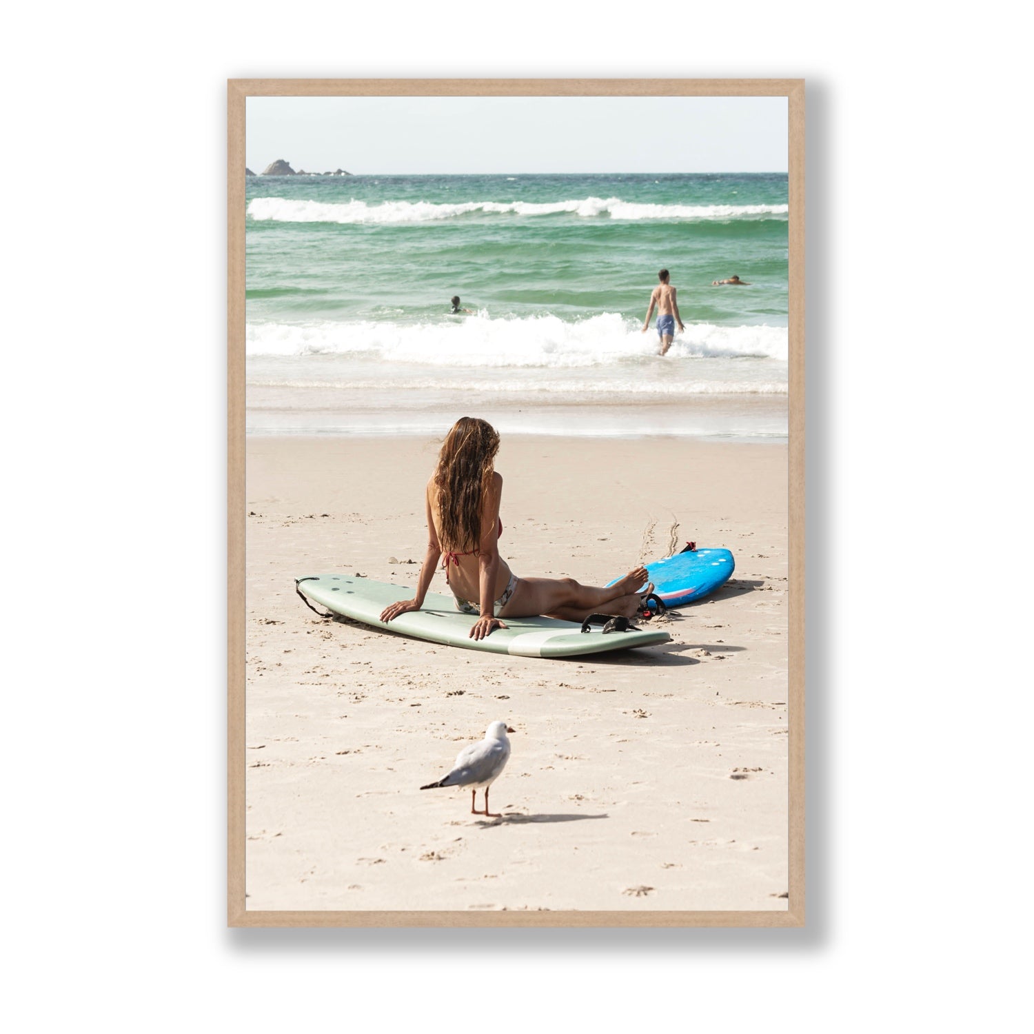 Carissa Byron Bay Surf coastal wall art Statement full-bleed fine art print in natural oak frame