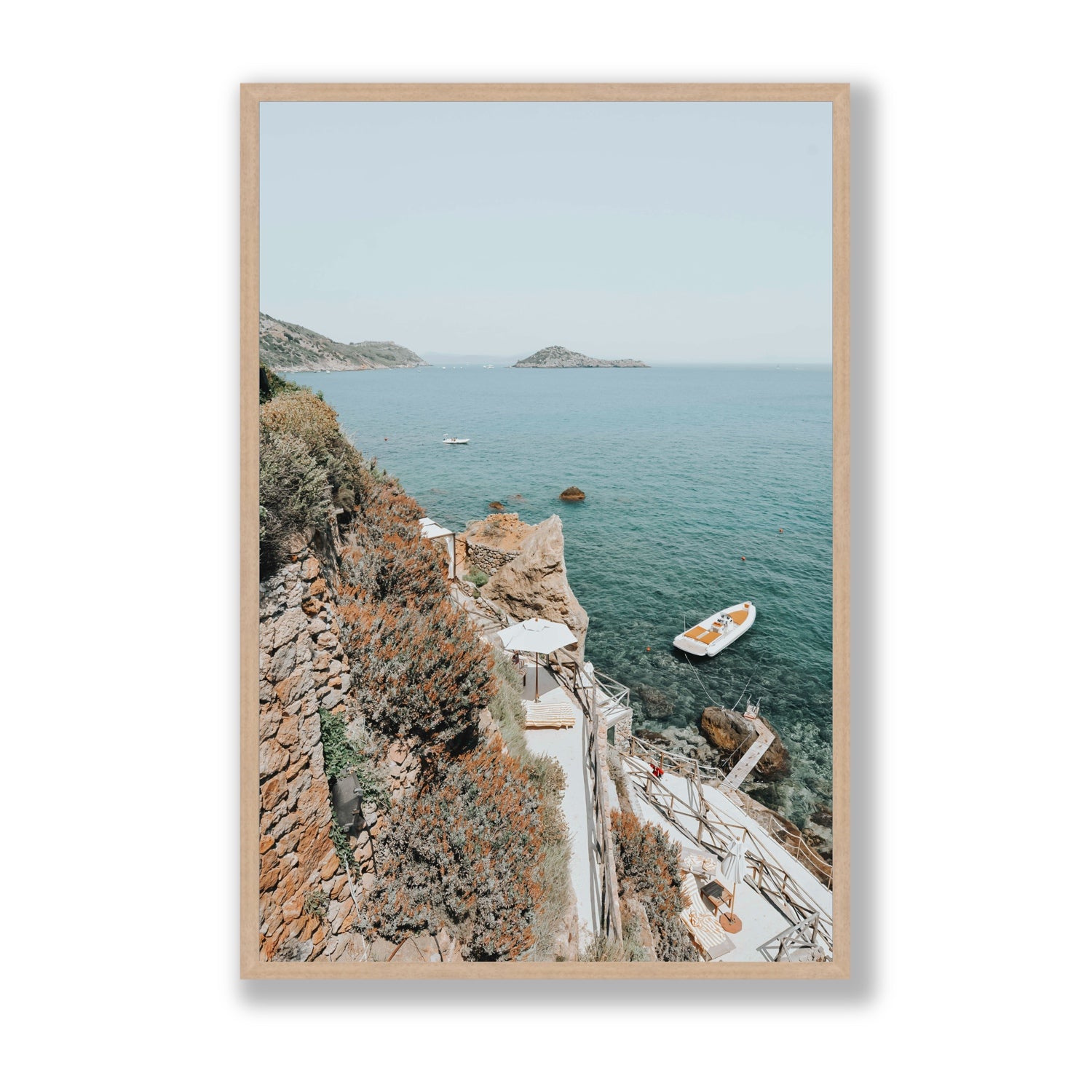 Front Row Seat Tuscany coastal wall art Statement full-bleed fine art print in natural oak frame