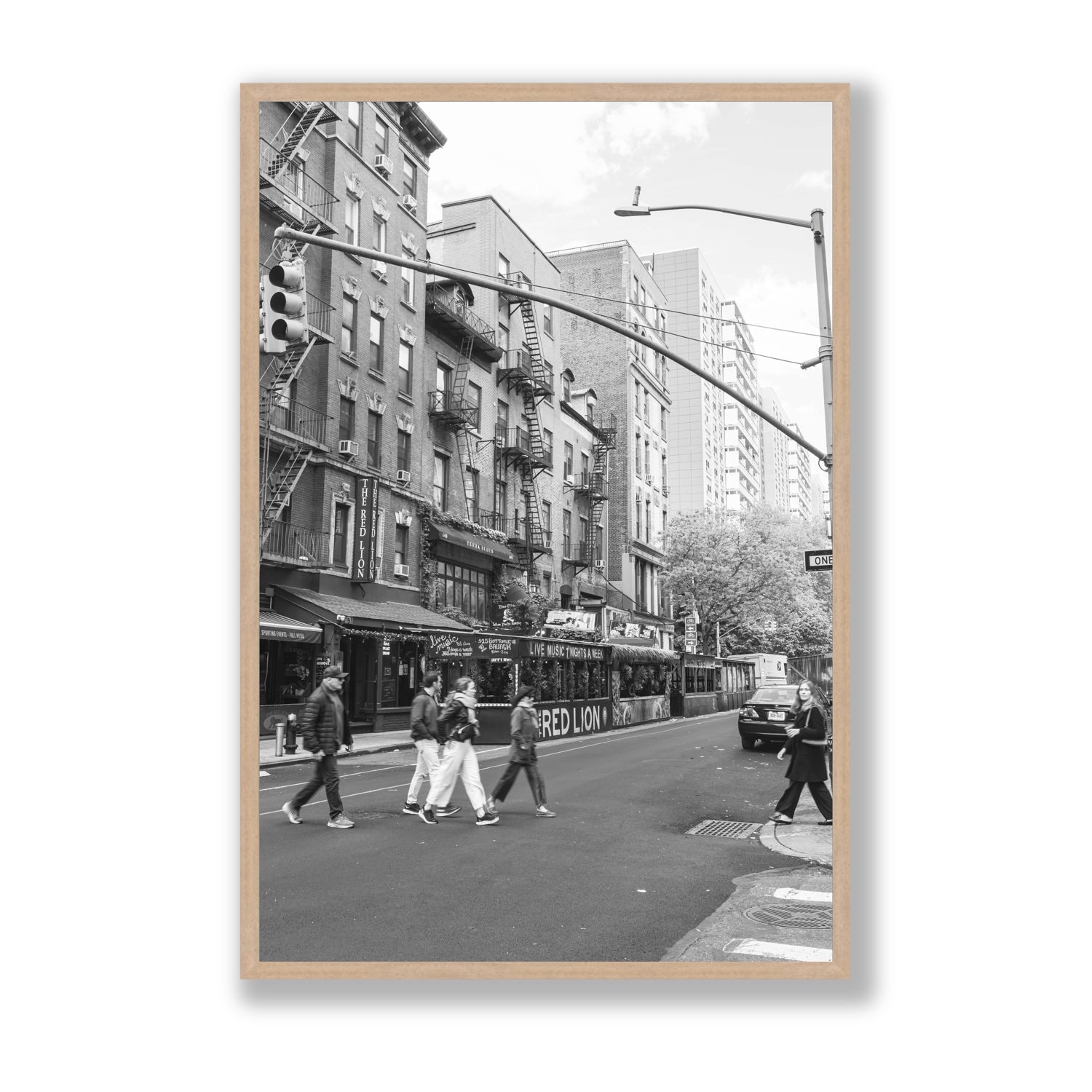 Spectral Streets New York NYC Black & White wall art Statement full-bleed fine art print in natural oak frame