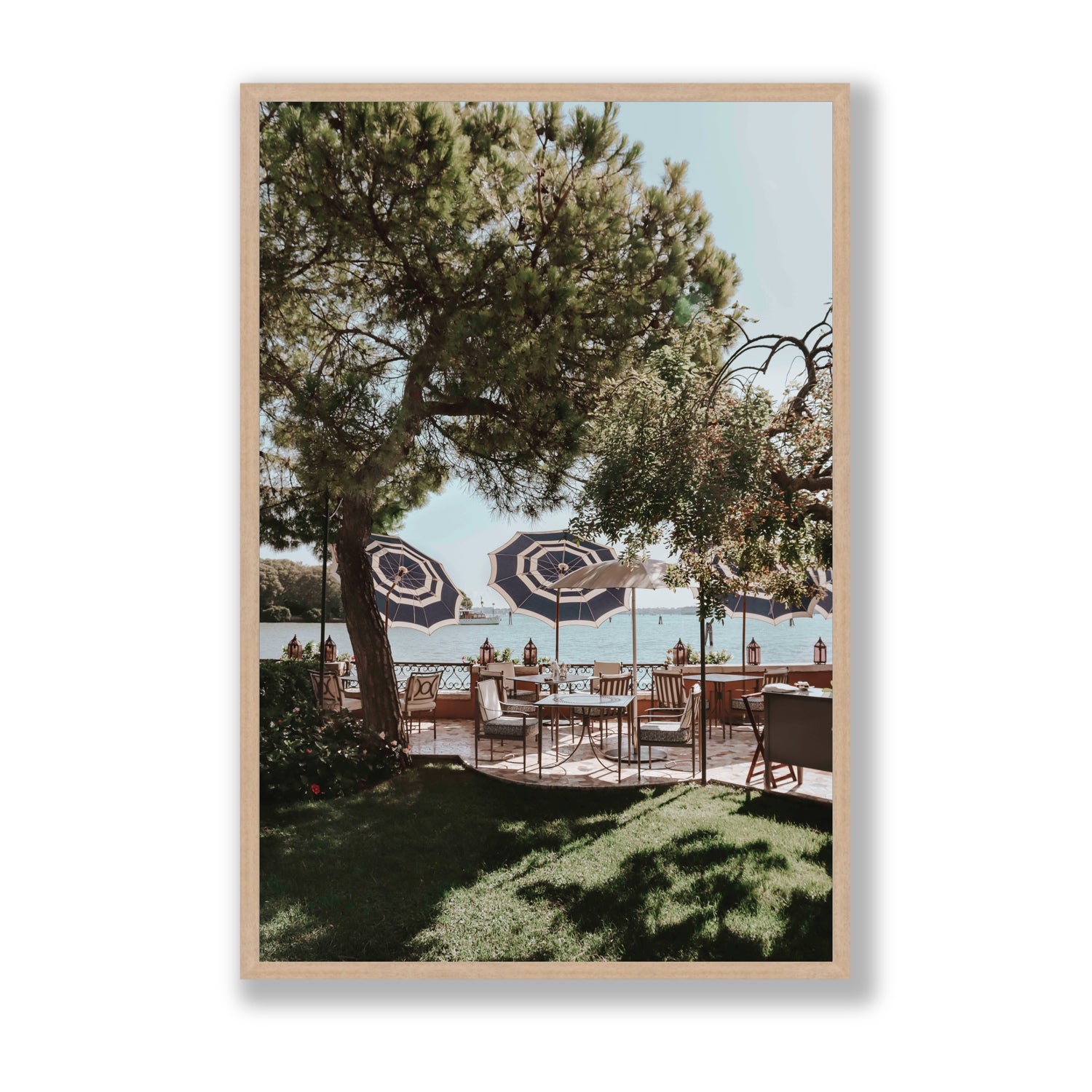 Tranquil Gardens Venice Italian wall art Statement full-bleed fine art print in natural oak frame