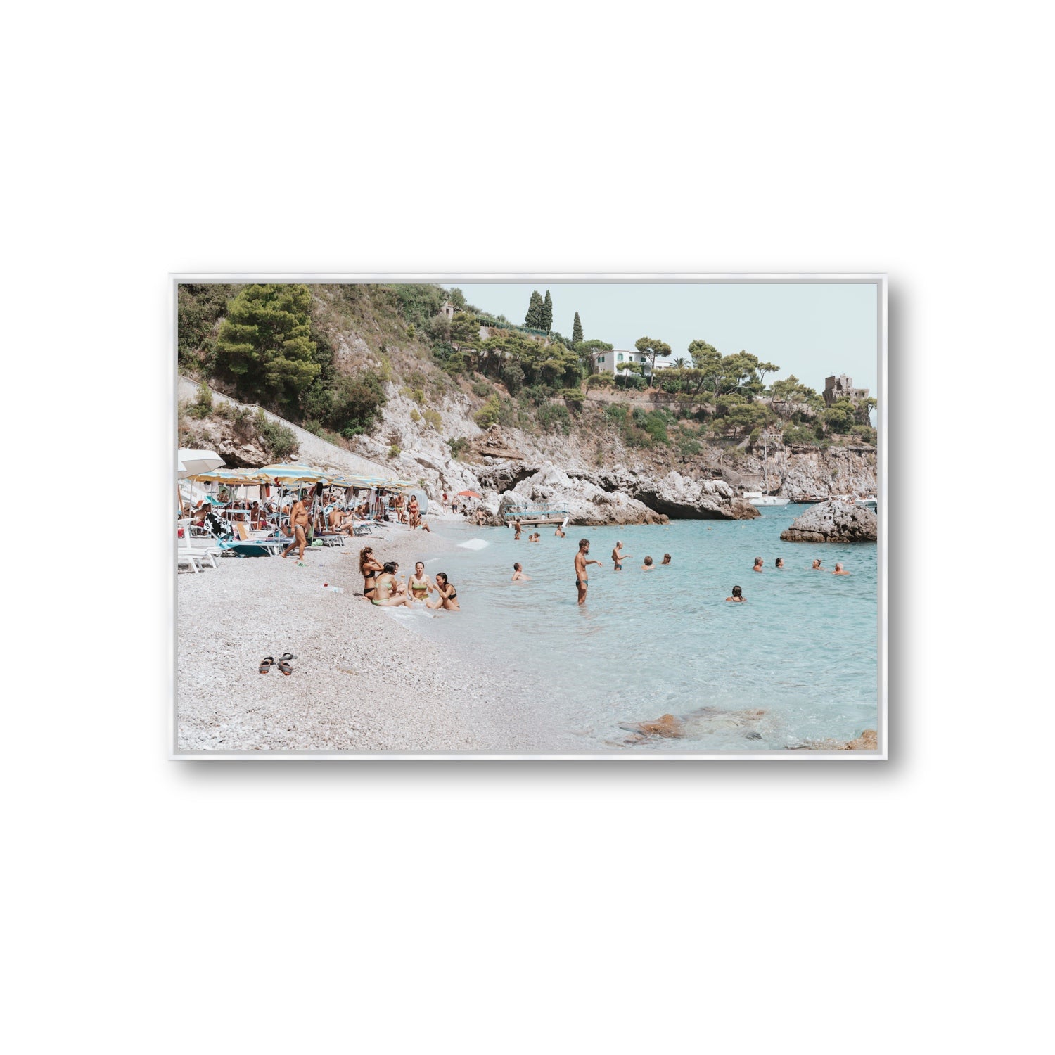 La Vacanza Amalfi Mediterranean wall art Giant fine art canvas in white float frame