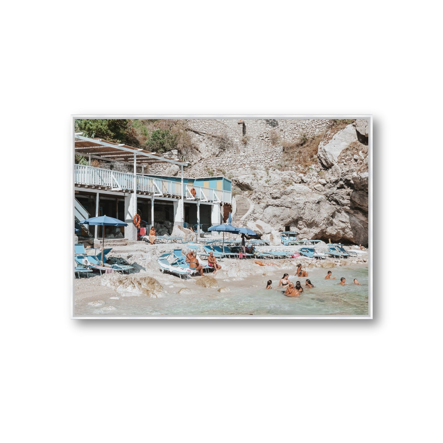 Beachside Bronze fine art print, Capri, Italy, Giant, White Float Frame, Fine Art Canvas
