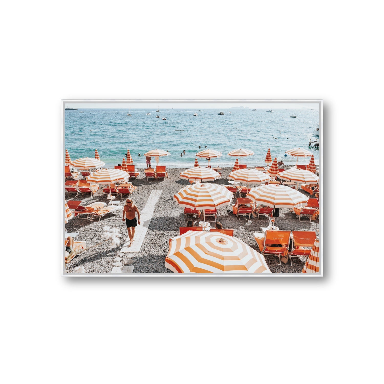 Shoreline Strut Positano wall art Giant fine art canvas in white float frame