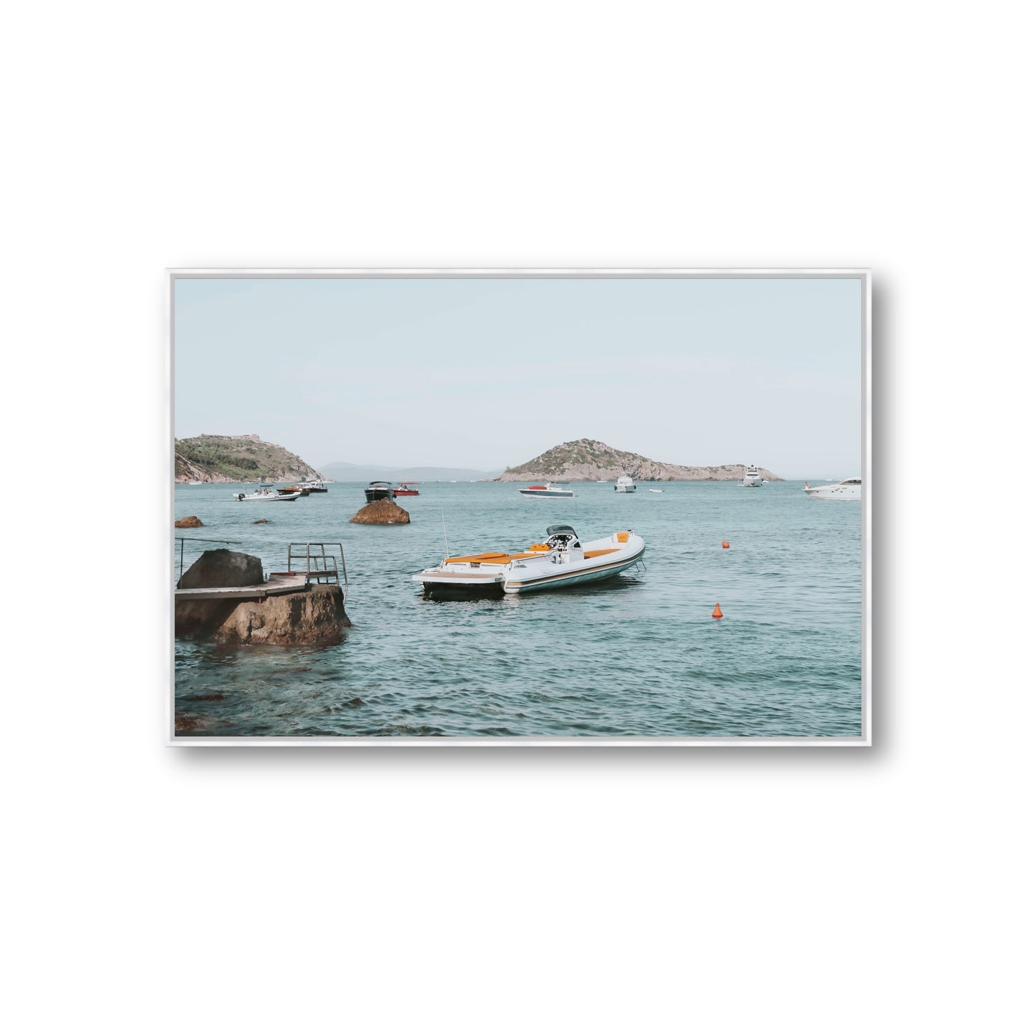 The Azure Sea Tuscany coastal Italian wall art Giant fine art canvas in white float frame
