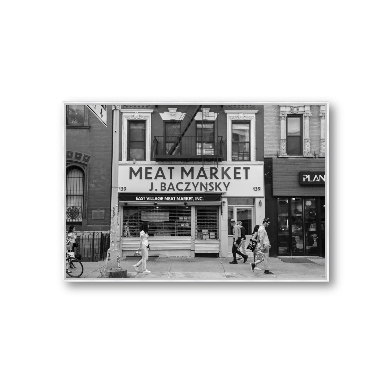 Meat District New York NYC Black & White wall art Giant fine art canvas in white float frame