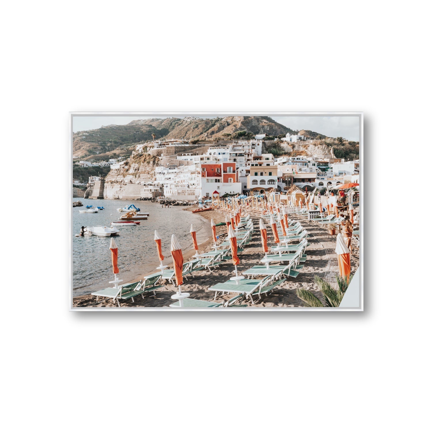 Sole Estivo Ischia Italian coastal wall art Giant fine art canvas in white float frame