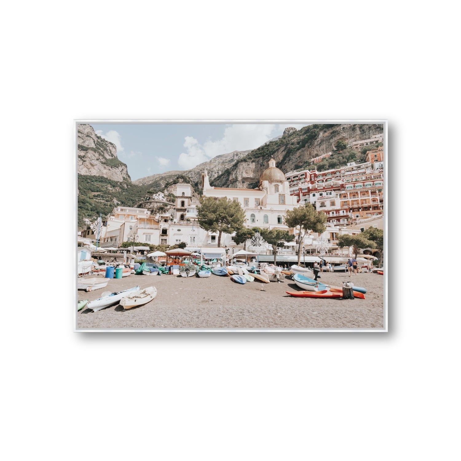 Pastel Paradise fine art print, Positano, Italy, Giant, White Float Frame, Fine Art Canvas