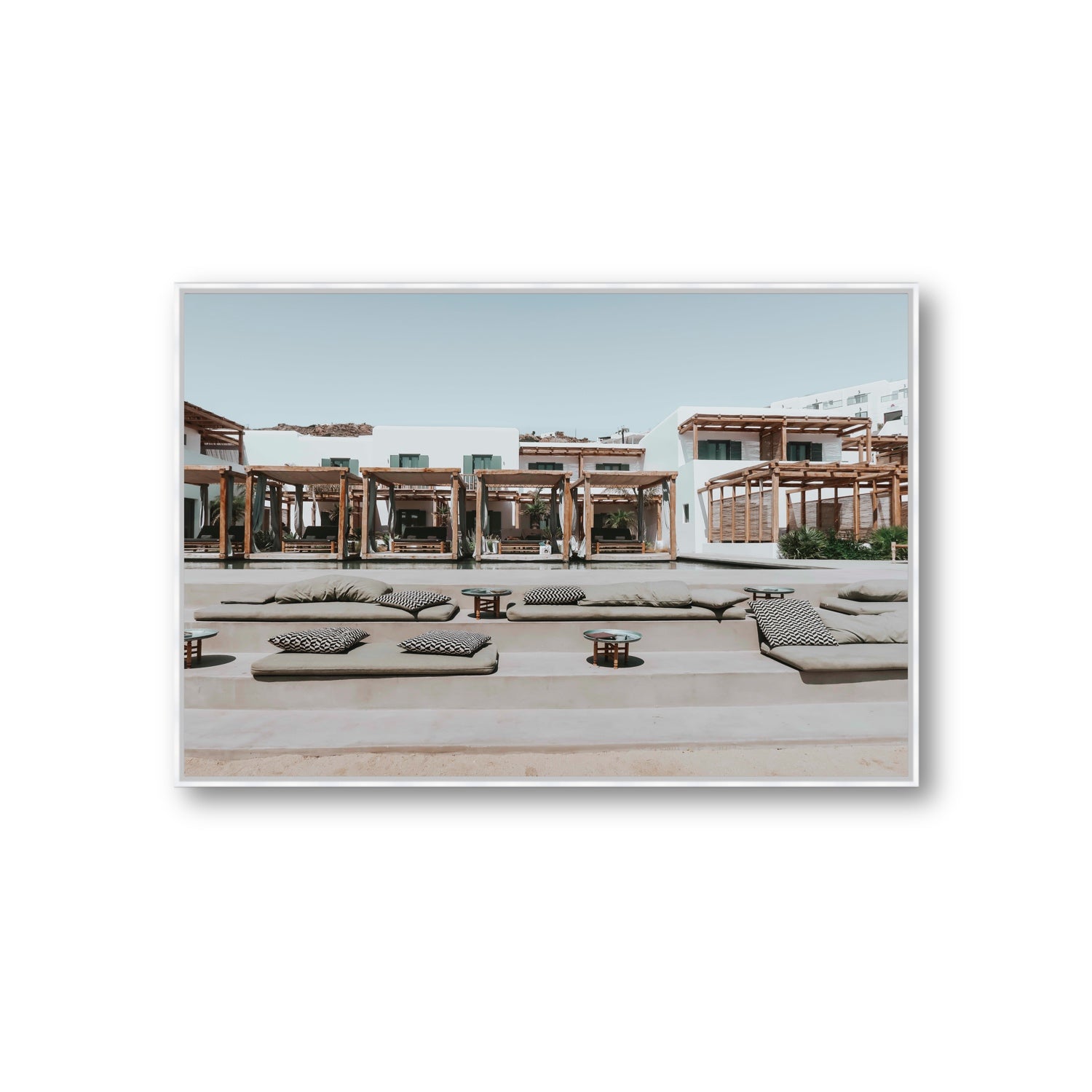 Platis Gialos fine art print, Mykonos, Greece, Giant, White Float Frame, Fine Art Canvas