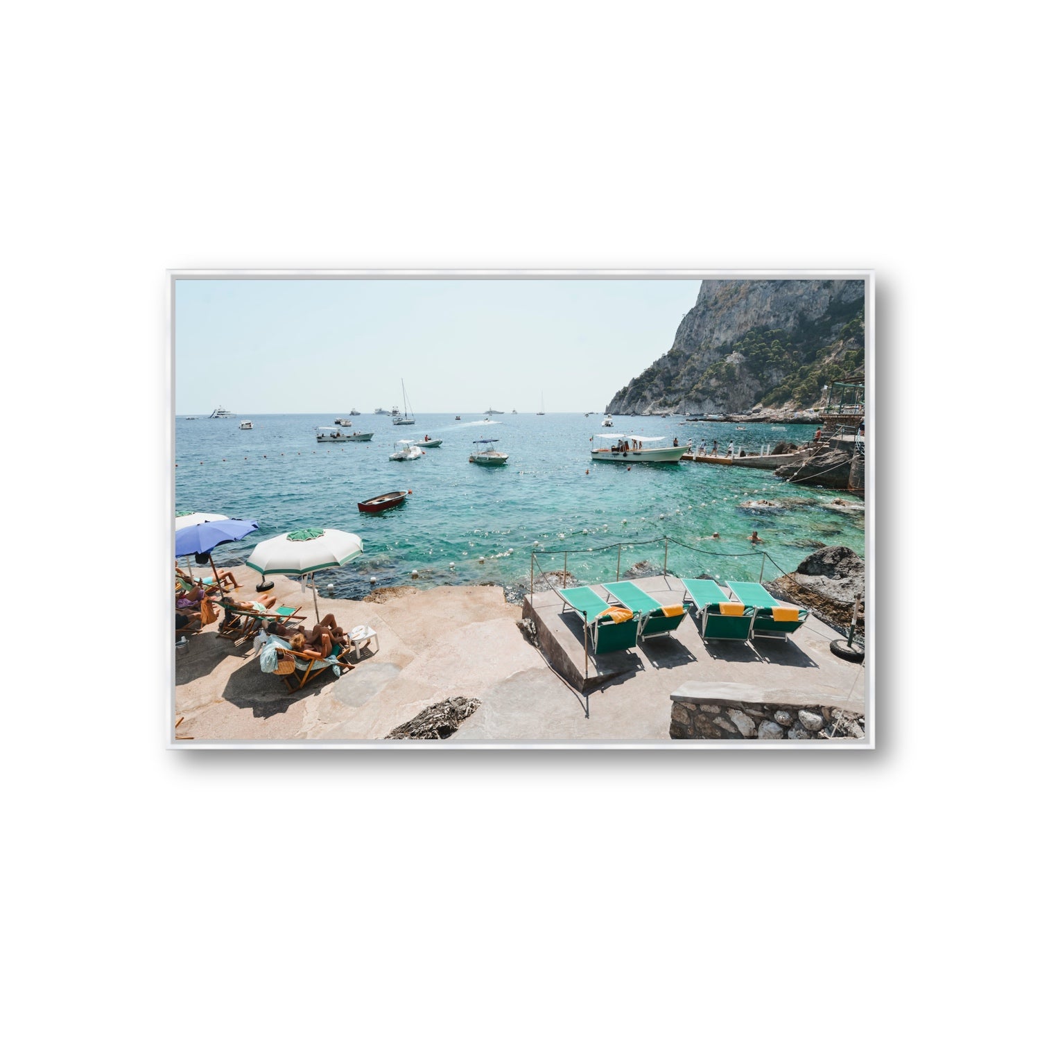 Save Me A Seat Capri Mediterranean wall art Giant fine art canvas in white float frame