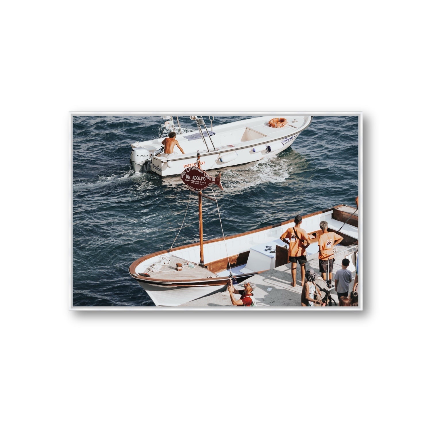 Water Taxi Positano wall art Giant fine art canvas in white float frame