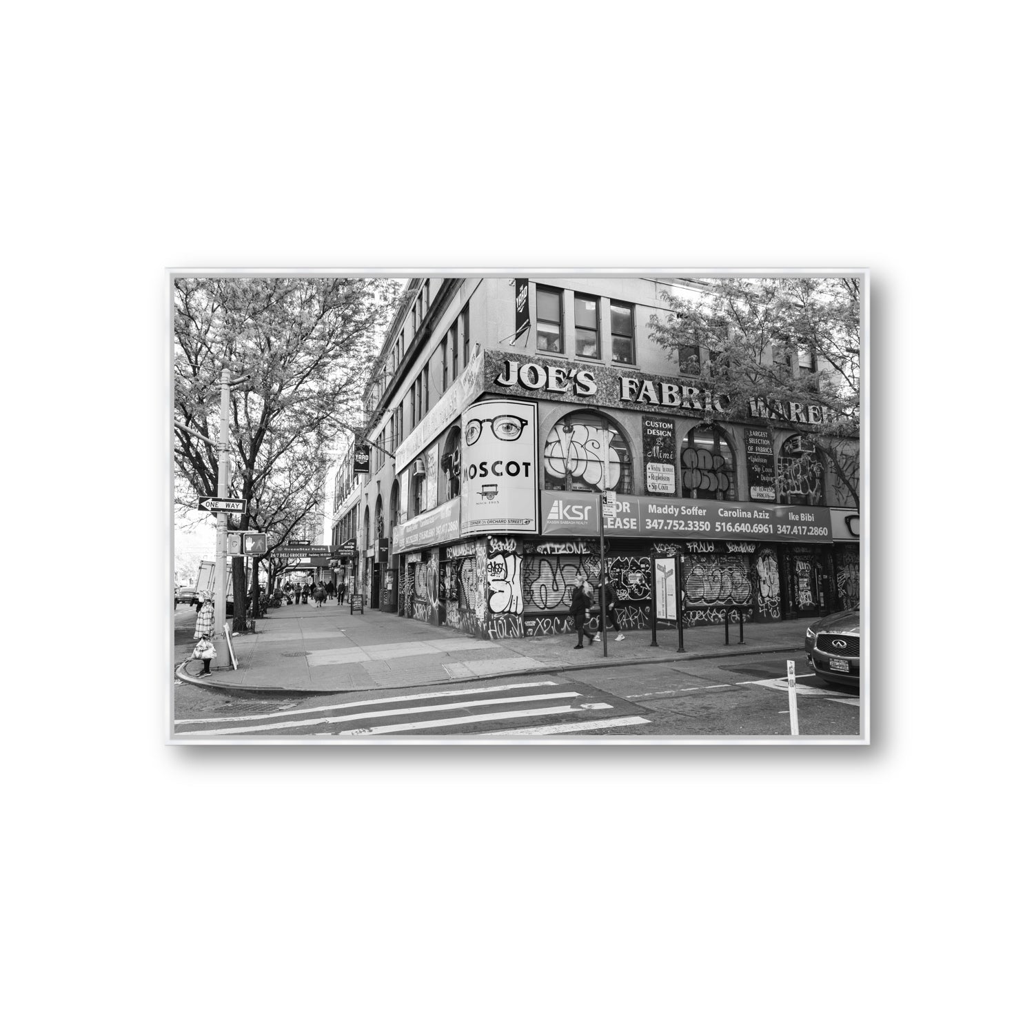 Wall Poetry New York NYC Black & White wall art Giant fine art canvas in white float frame