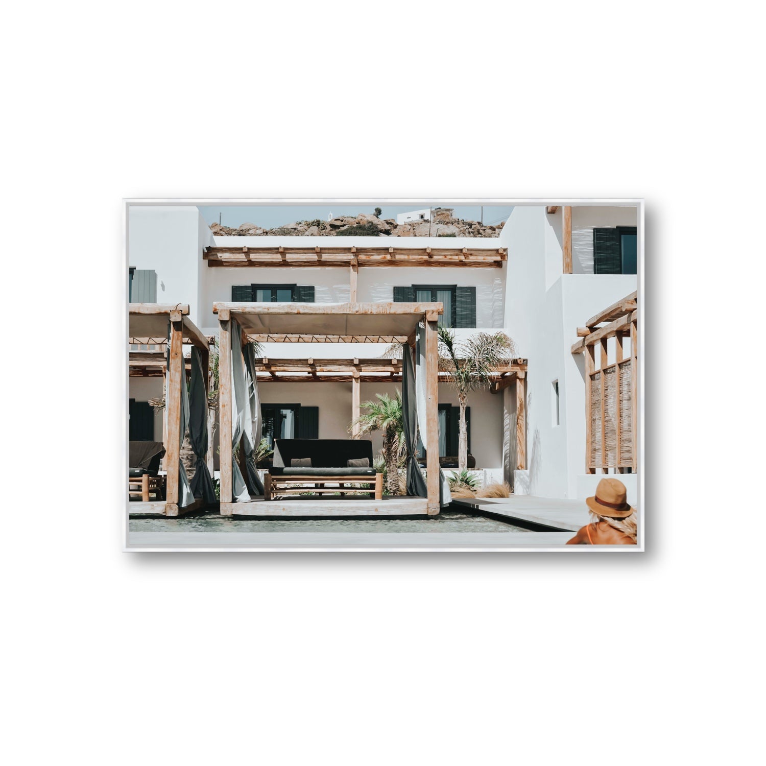 Dream Villa fine art print, Mykonos, Greece, Giant, White Float Frame, Fine Art Canvas