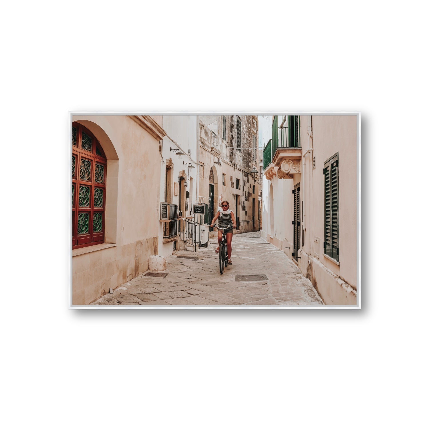 La Donna In Bicicletta Puglia Wall Italian fine art print Giant fine art canvas in white float frame