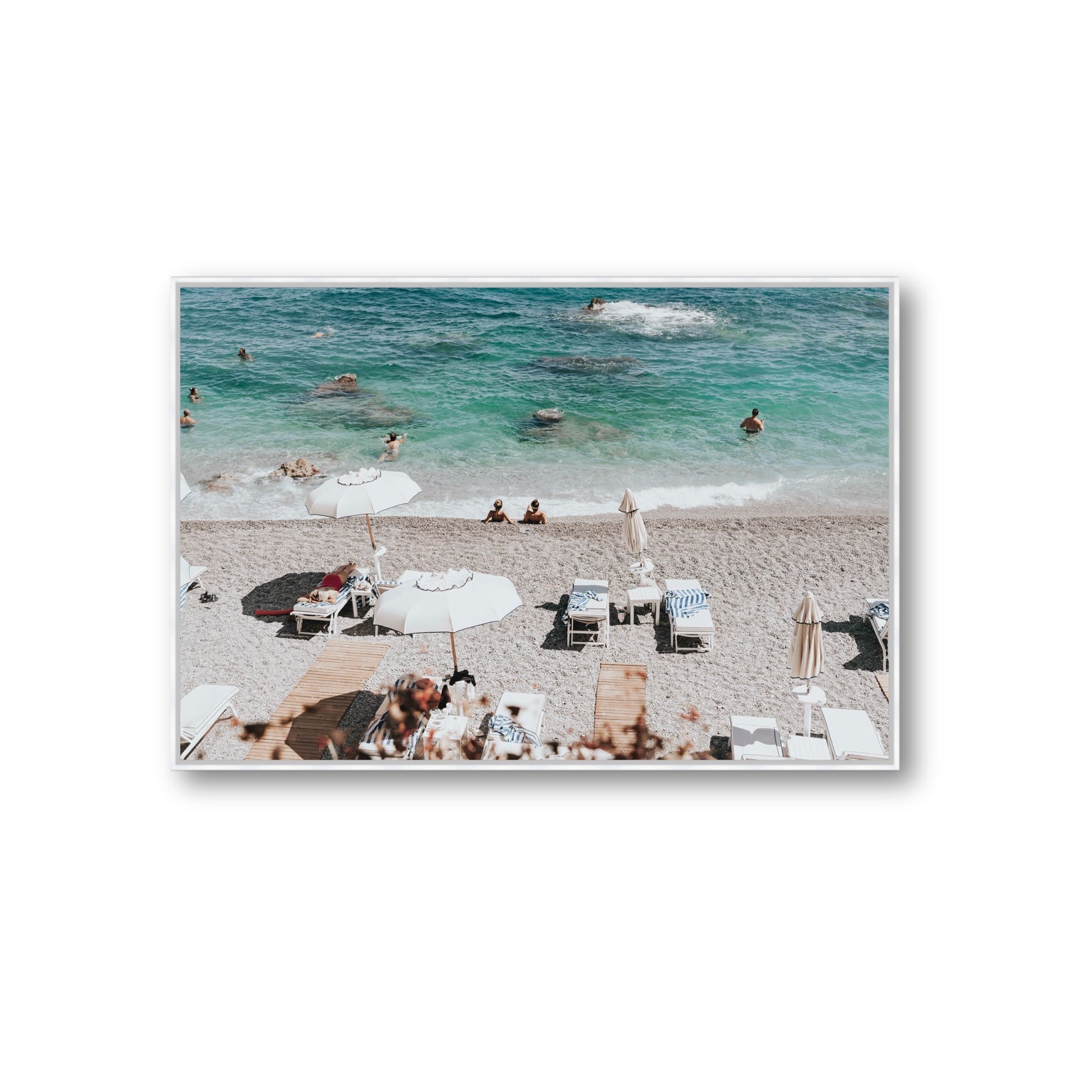 Amicizia Amalfi Italian beach wall art Giant fine art canvas in white float frame
