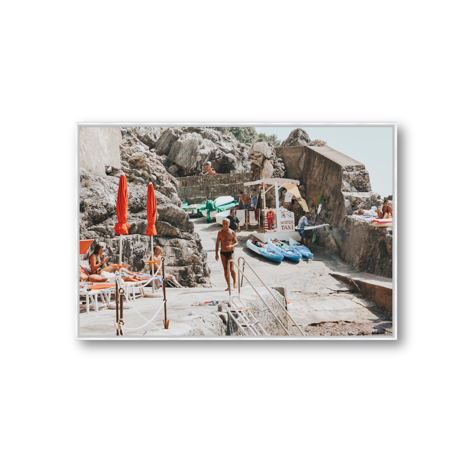 The Local Praiano Amalfi Coast Mediterranean wall art Giant fine art canvas in white float frame