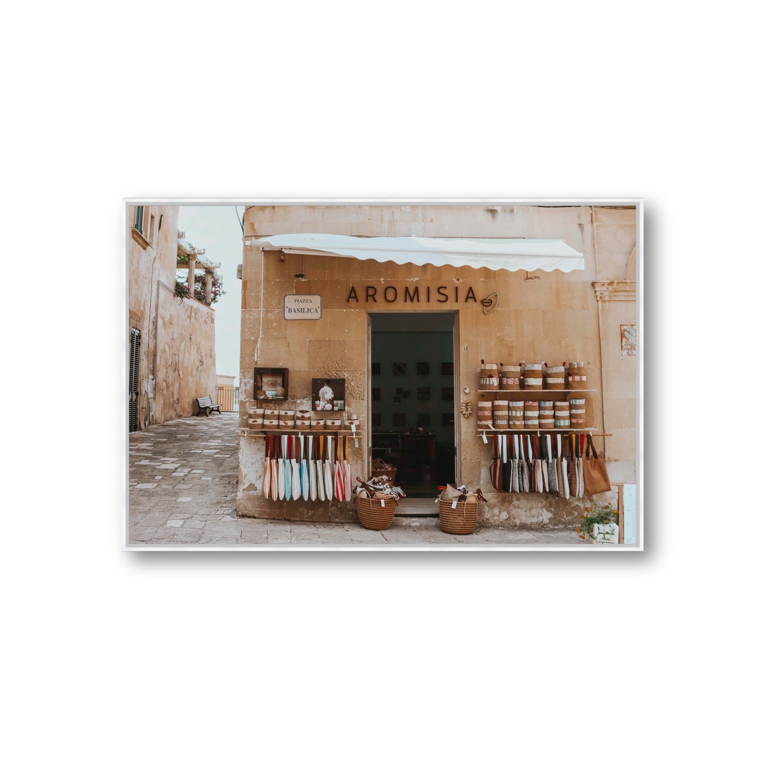 Aromisia Puglia Otranto Italian wall art Giant fine art canvas in white float frame