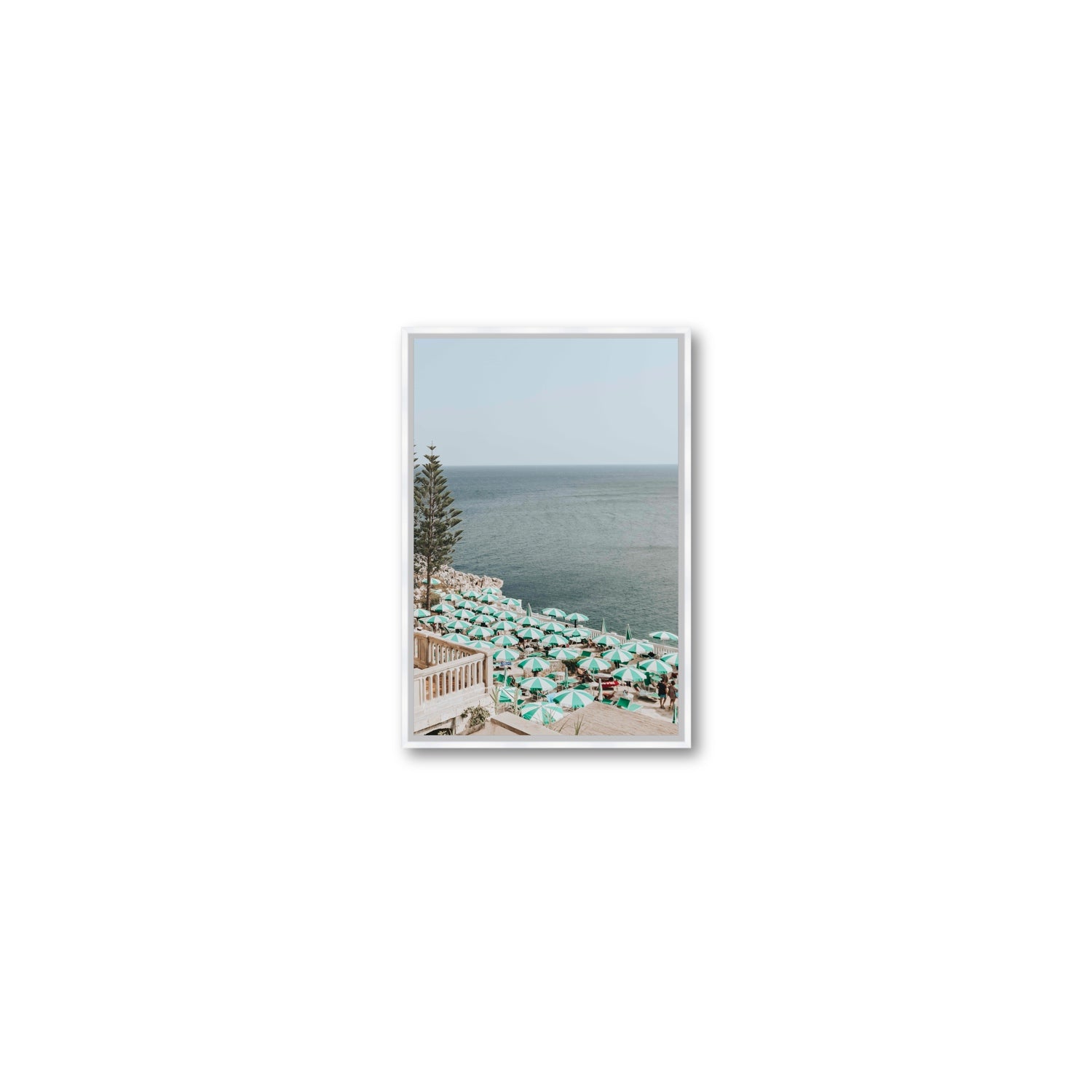 Sun-drenched Stripes Puglia beach coastal wall art Small fine art canvas in white float frame