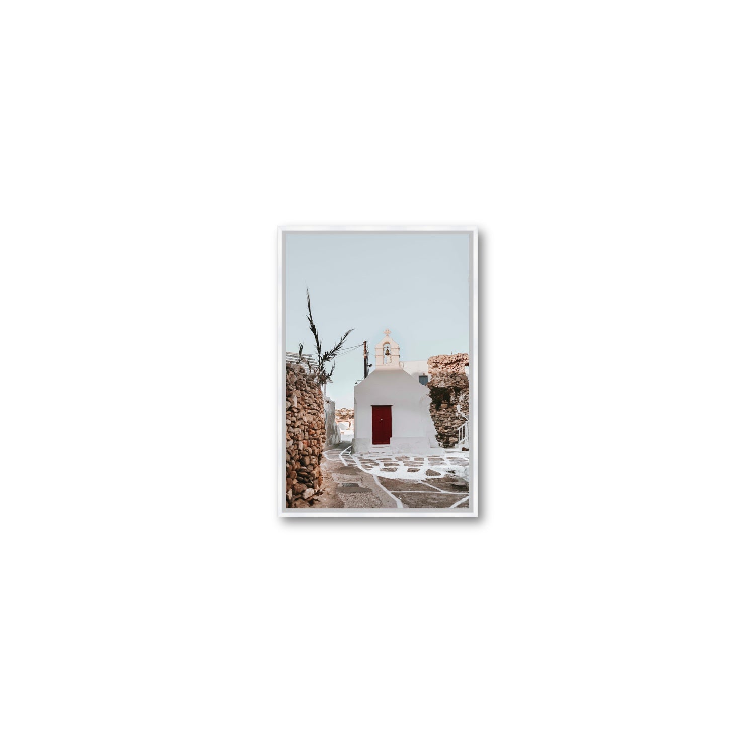 Little Chapel Mykonos Greek island wall art Small fine art canvas in white float frame
